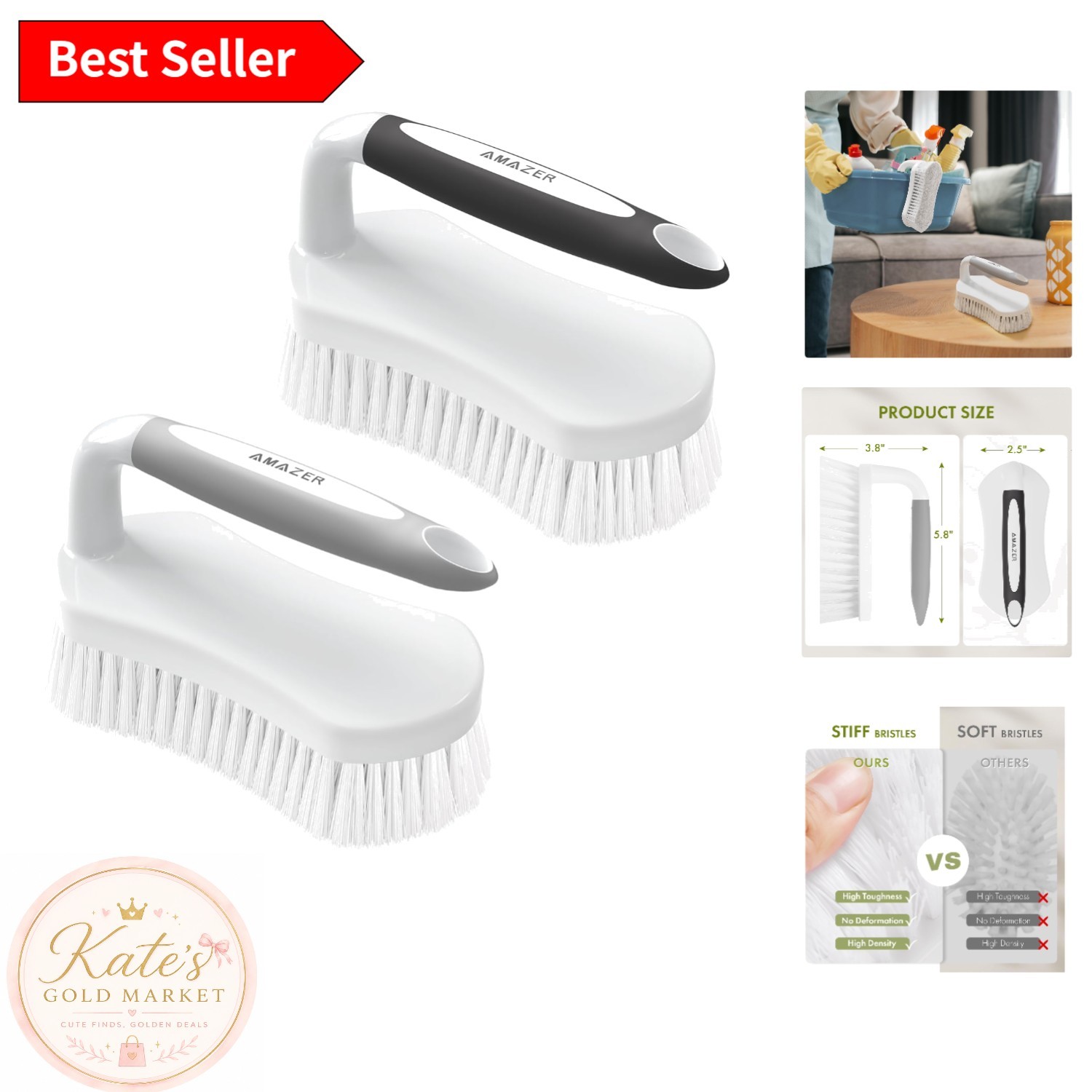 Heavy Duty Ergonomic Scrub Brush – Comfortable Grip for All Surfaces – 2 Pack