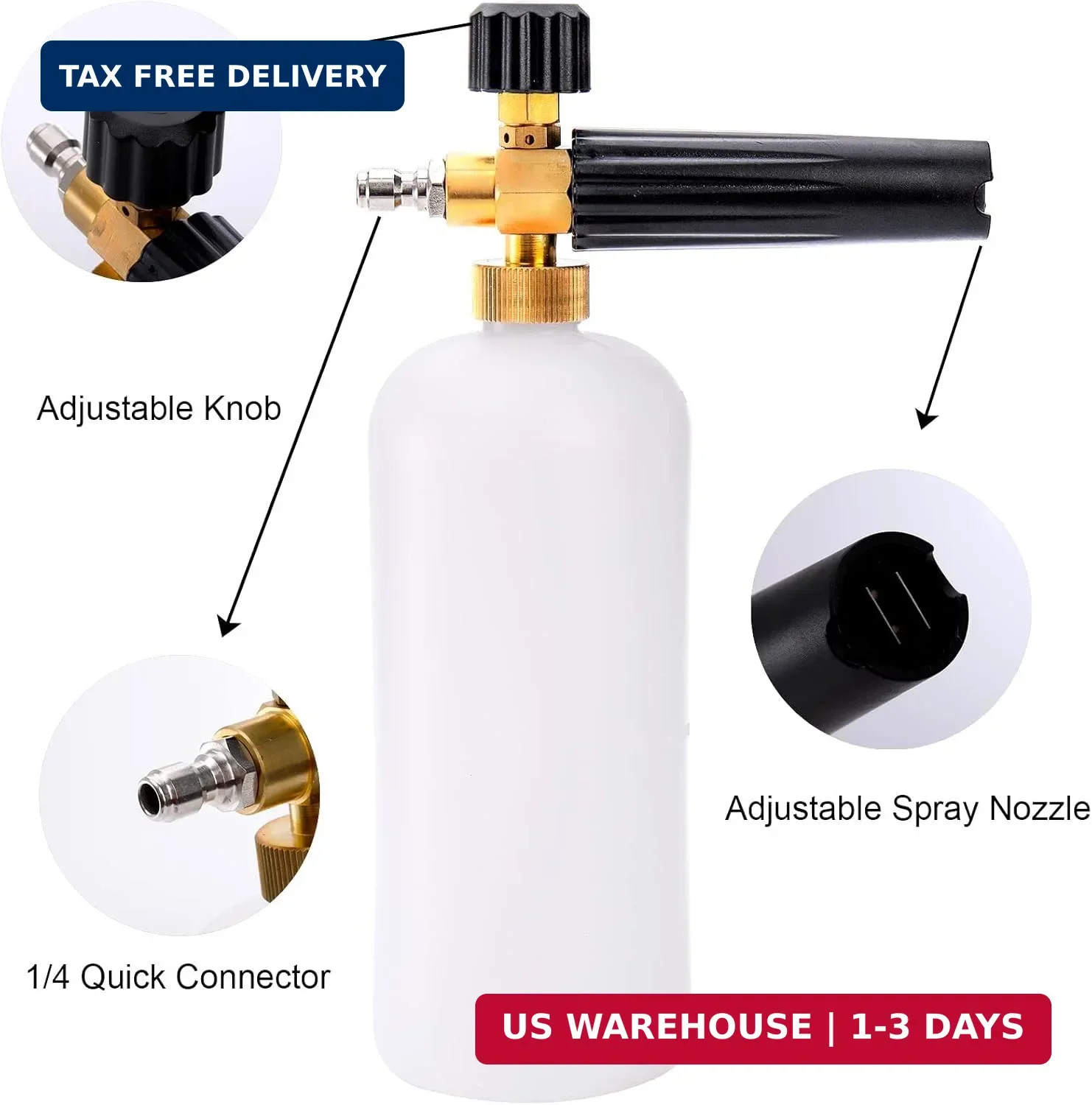 Fasmov Foam Cannon, Car Wash Pressure Washer Jet Wash 1/4″ Quick Connector Adjus