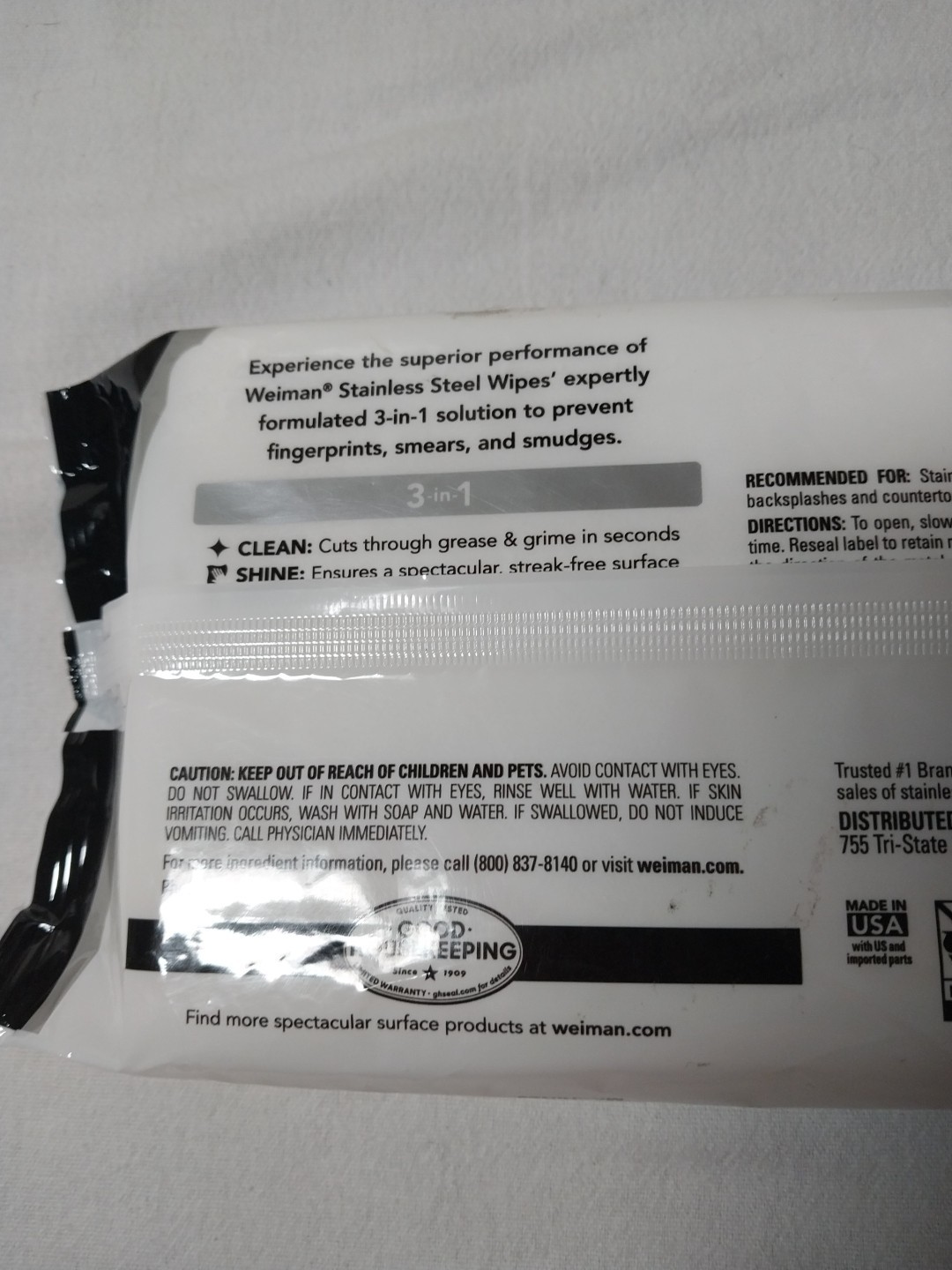 Weiman Stainless Steel 3-in-1 Cleaning Wipes 60 Count 1 Pack