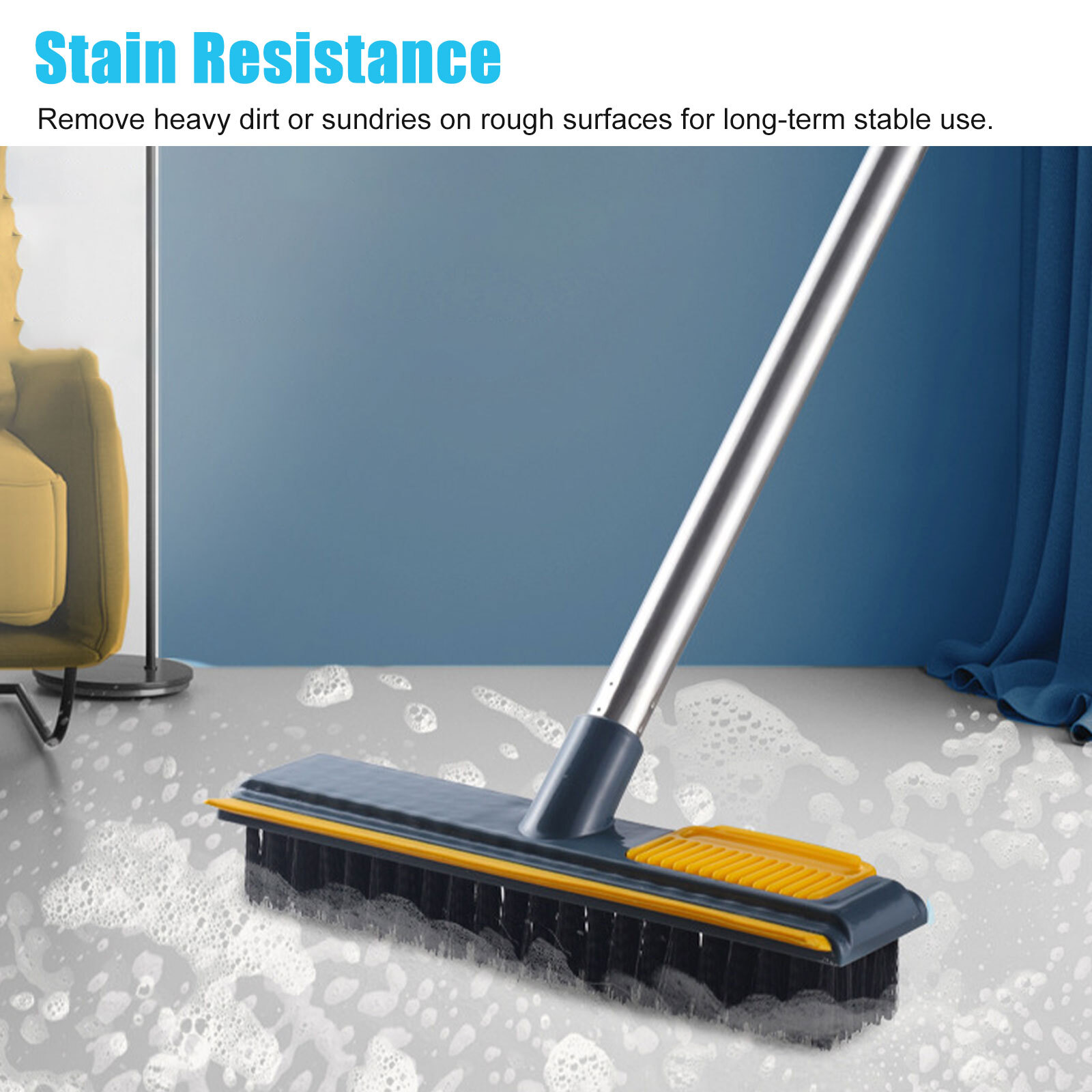 2 In 1 Long Handle Cleaning Tile Brush Floor Scrubber Broom with Stiff Bristles