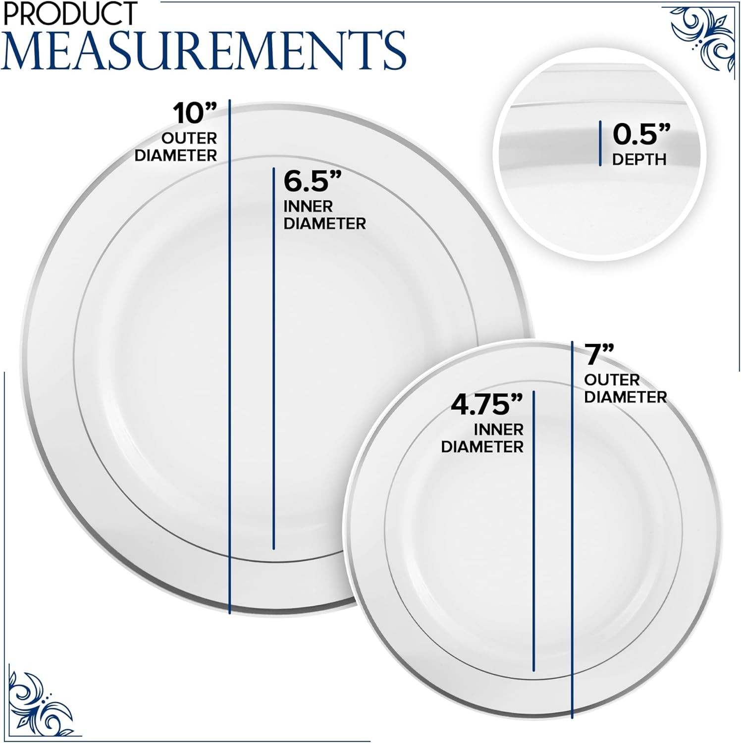 Dinner and Dessert Plates Set Disposable – 200 Pieces (10″ + 7″) Elegant White