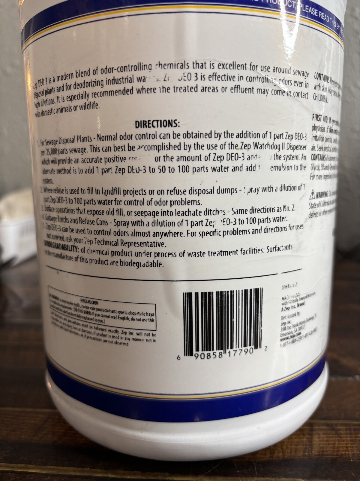 Pack of 4 ZEP DEO-3 Industrial Deodorant Concentrate 1 Gal 177924