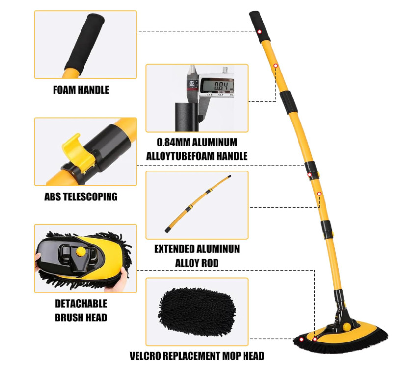 Cepillo lavado coche 55″ mango largo telescópico mop limpieza autos RV barco