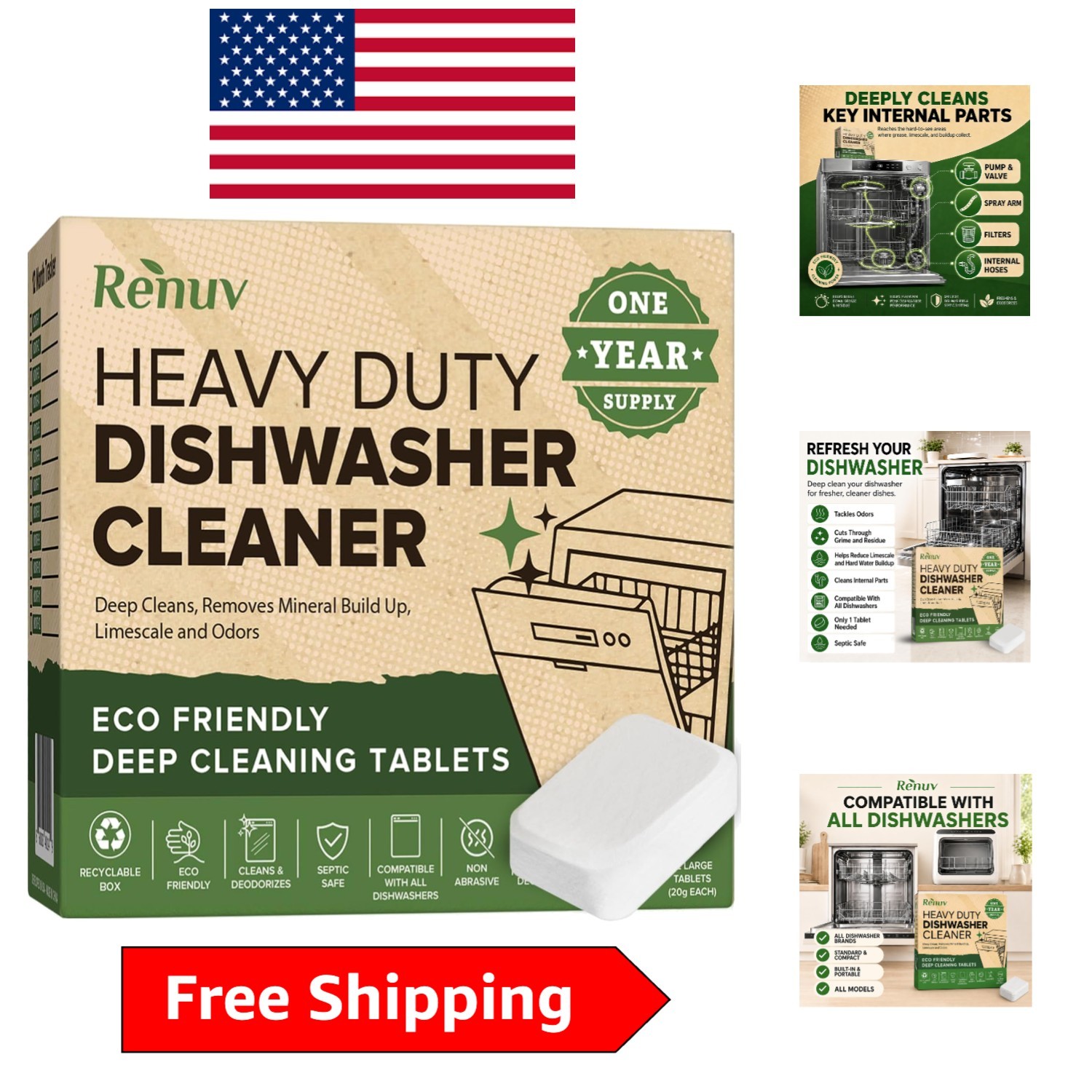 Effervescent Dishwasher Deodorizer Tablets – Biodegradable 12 Count & Heavy Duty