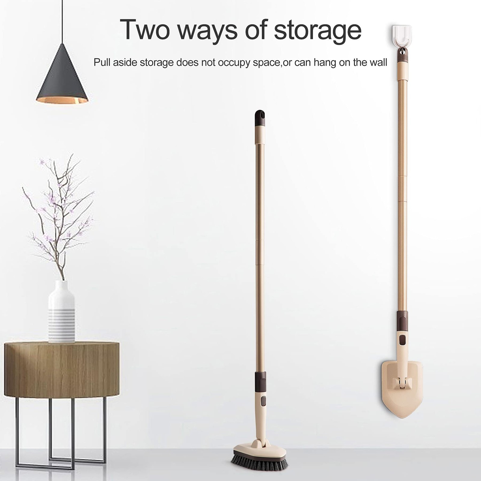 Shower Scrubber with Long Handle, 2 Type Head, Tile Tub Scrub Brush
