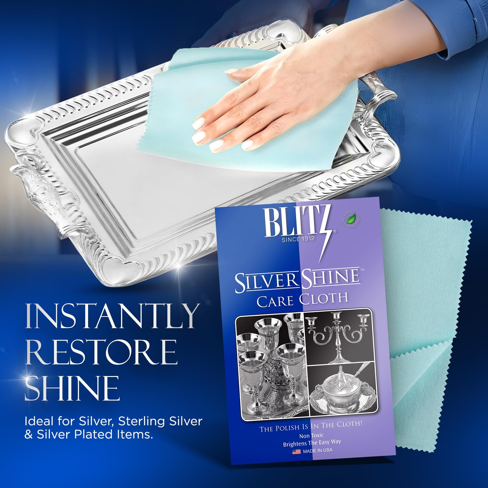 Blitz Silver Care Polishing Cloth 1 Count (Pack of 1), Blue