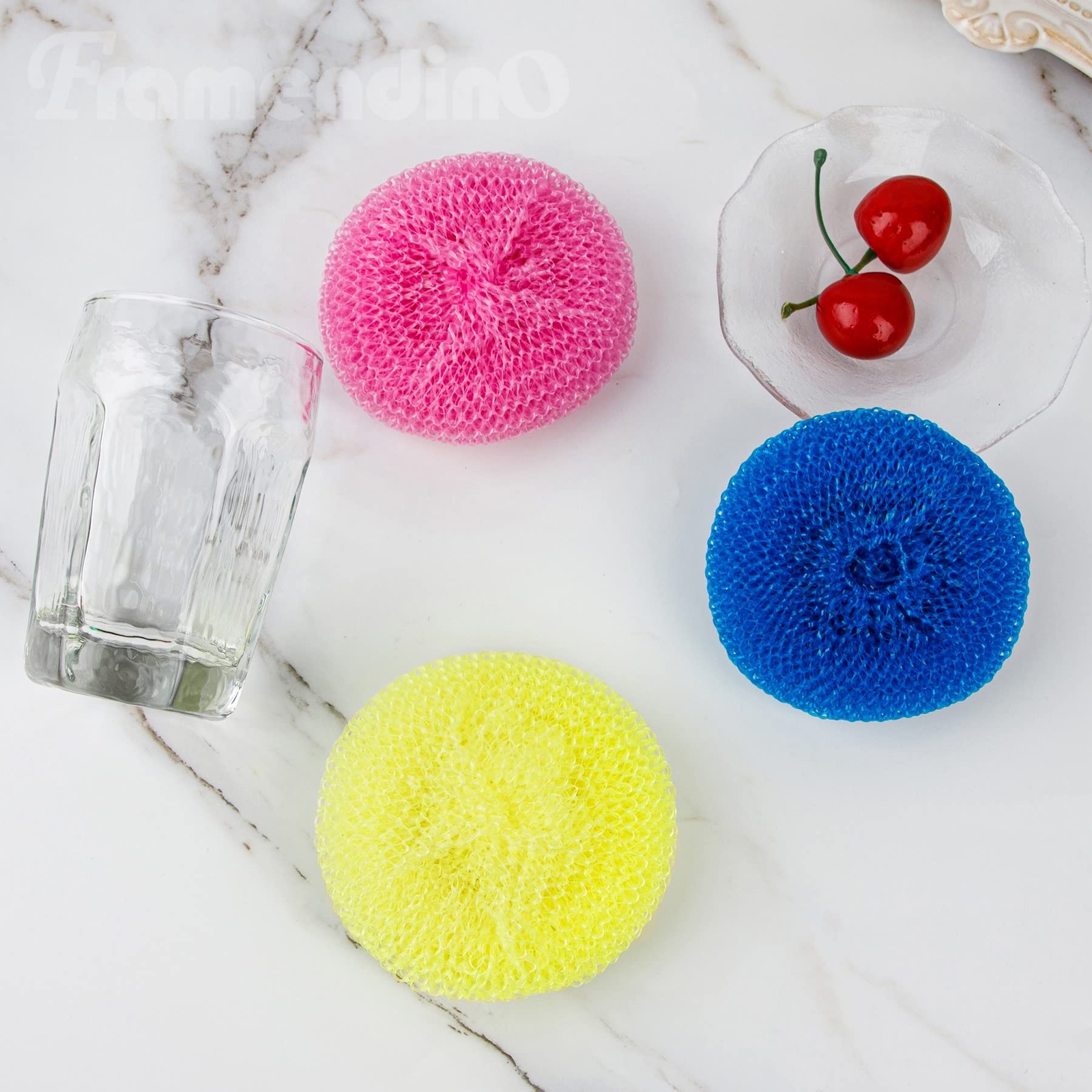 30 Pack Dish Scrub Brush Nylon Scouring Pads Round Plastic Mesh Scourers