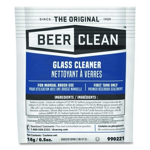 Diversey Beer Clean Glass Cleaner, Powder, 0.5 oz. Packet, 100/Carton