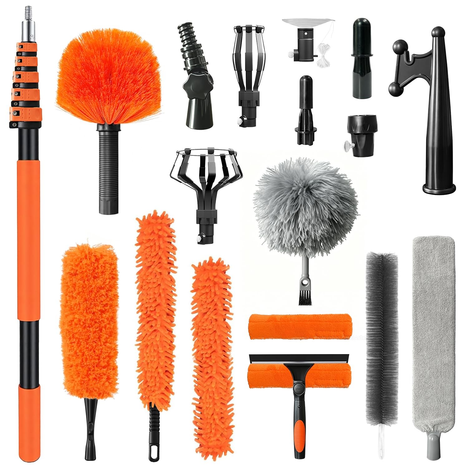 26FT High Reach Duster Kit with 5-20FT Flip-Lock & Screw Dual Locking Extensi…