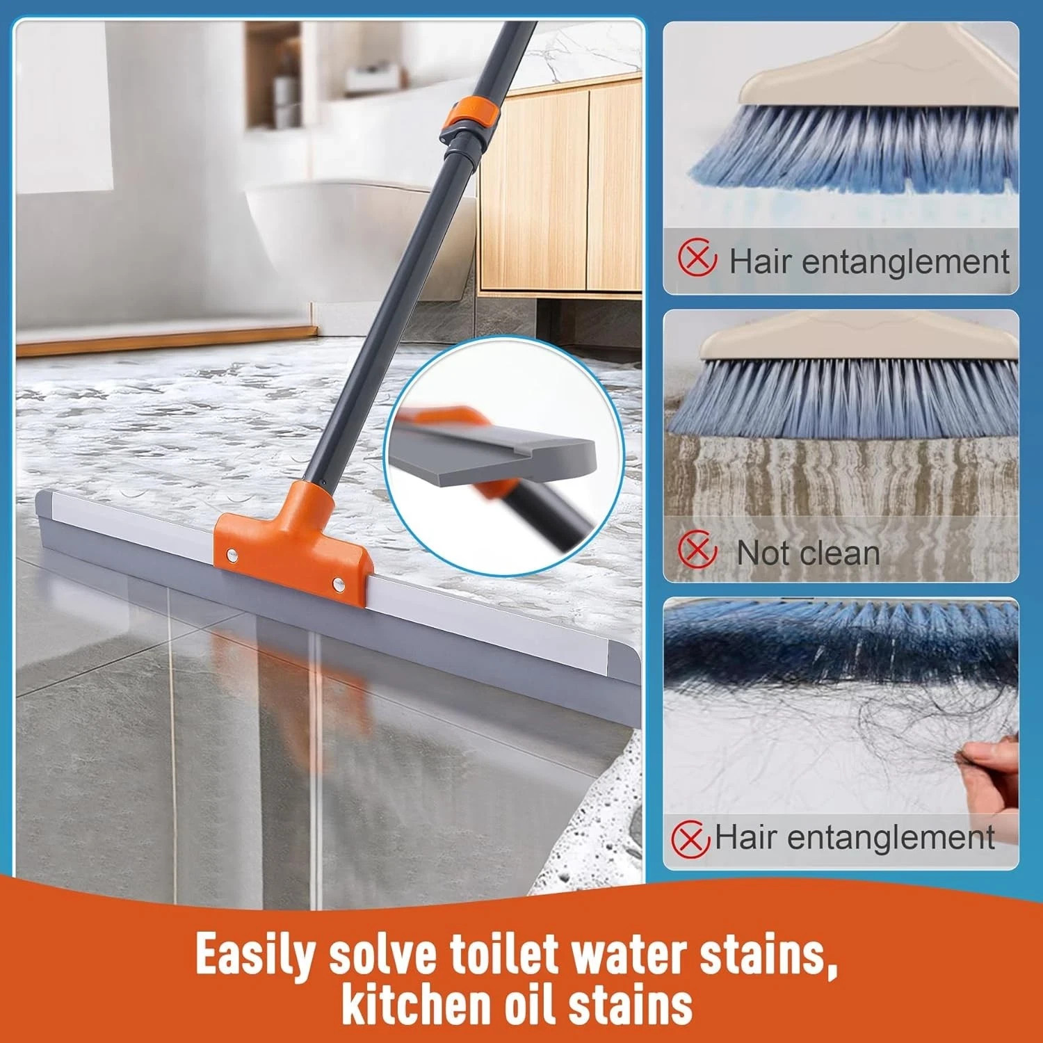 Rubber Floor Squeegee Heavy Duty with Extendable Handle for Concrete Tile Garage