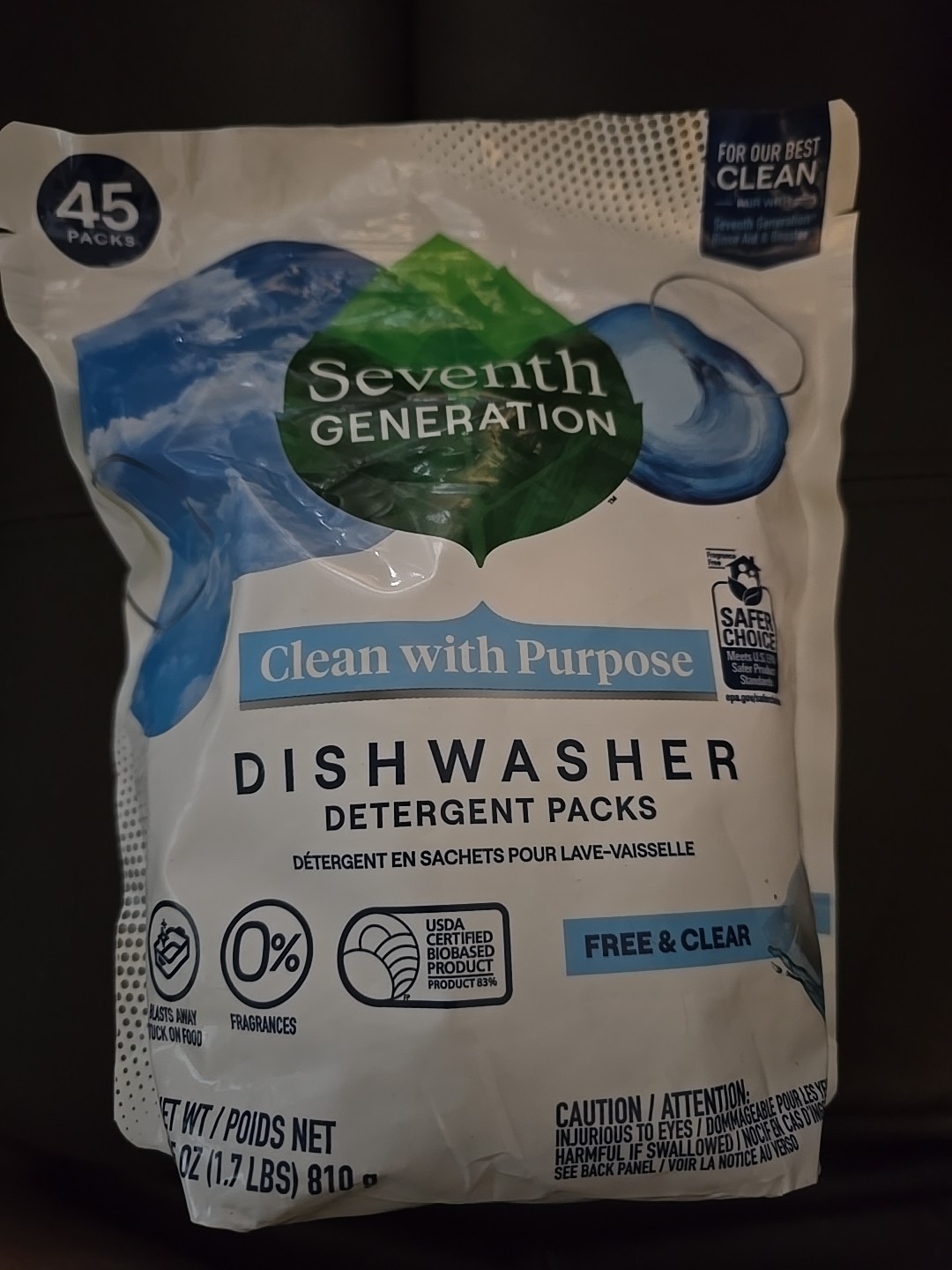 Seventh Generation Free & Clear Natural Dishwasher Detergent – 45 Packs (i11)