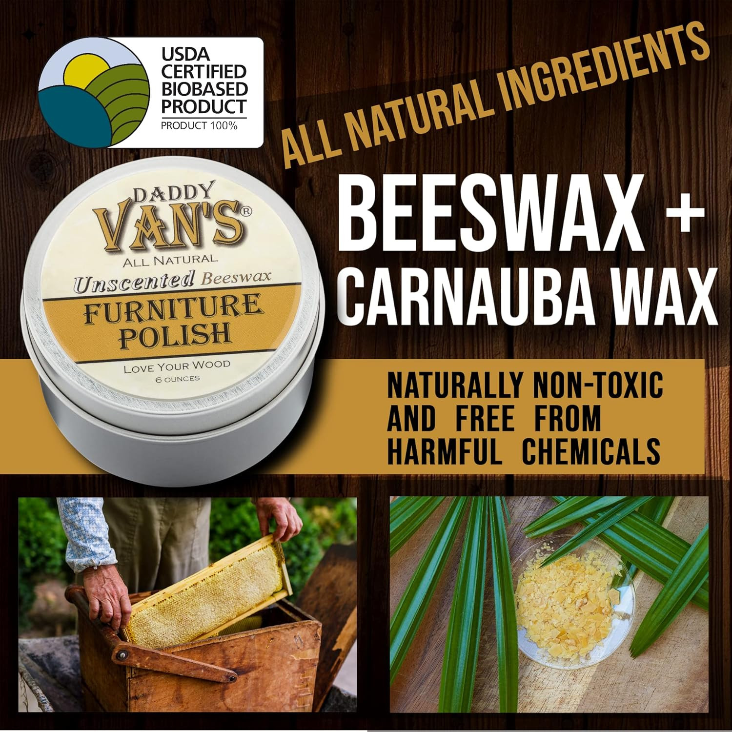 All Natural Beeswax Furniture Polish – Unscented, Food-Safe Wood Wax for Furnitu