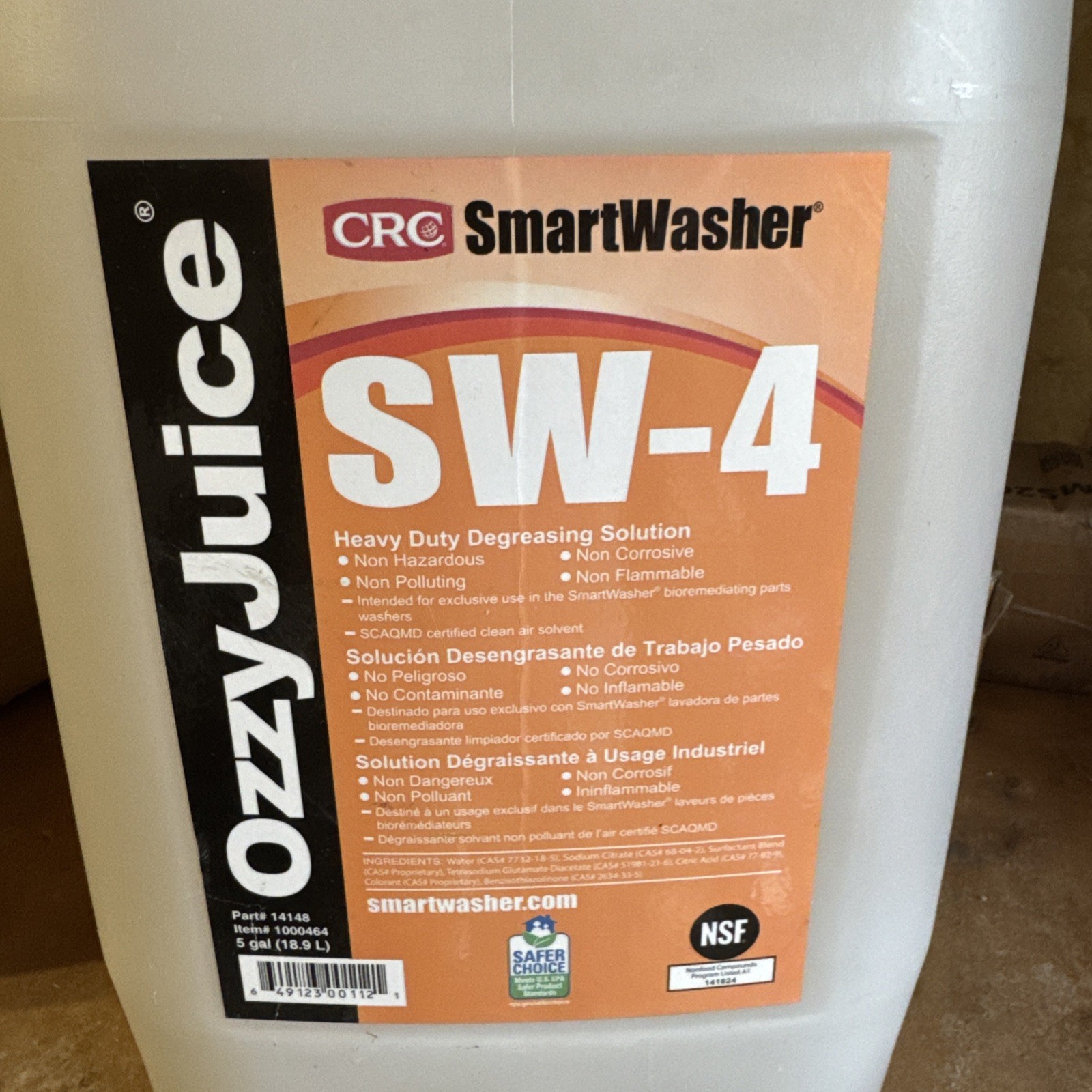 14148 SmartWasher OzzyJuice SW-4 Heavy-Duty Degreasing Solution – 5 Gallon