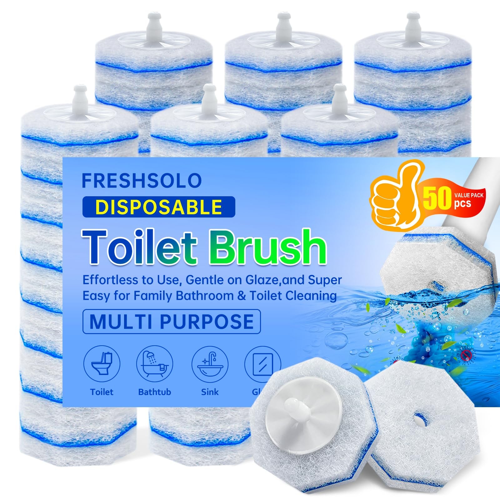 50 Count Disposable Toilet Wand Refills for Clorox, Upgraded Replacement Brus…