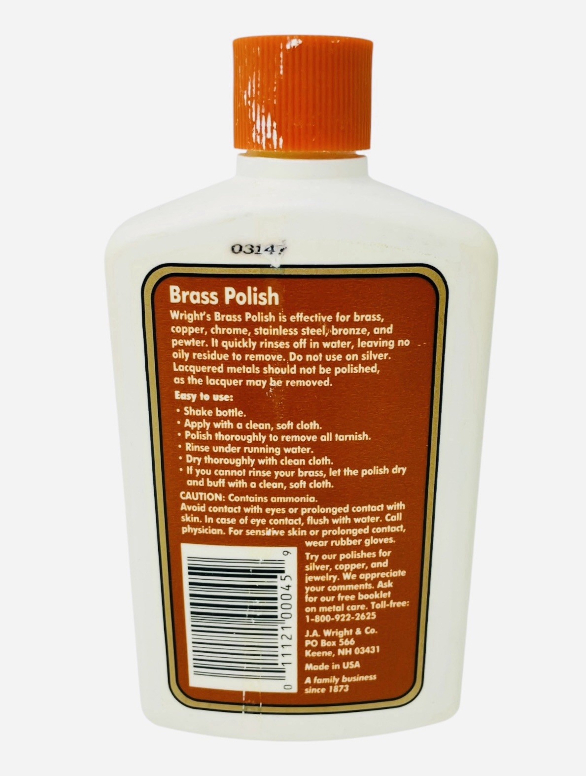 Wright’s Brass Polish 8oz Copper Chrome Bronze Water Based Cleaner 95% Full