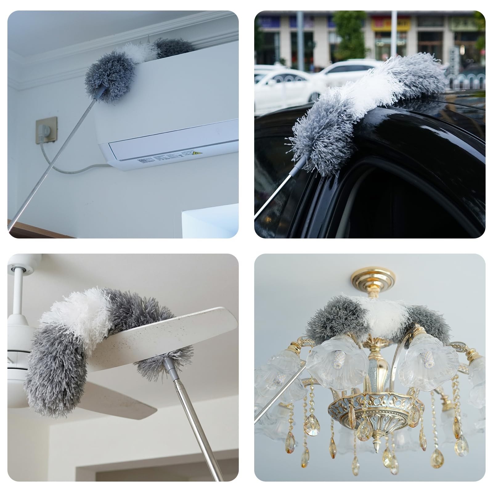 Microfiber Feather Duster, 110 Inch Extendable Telescoping Pole Duster with B…