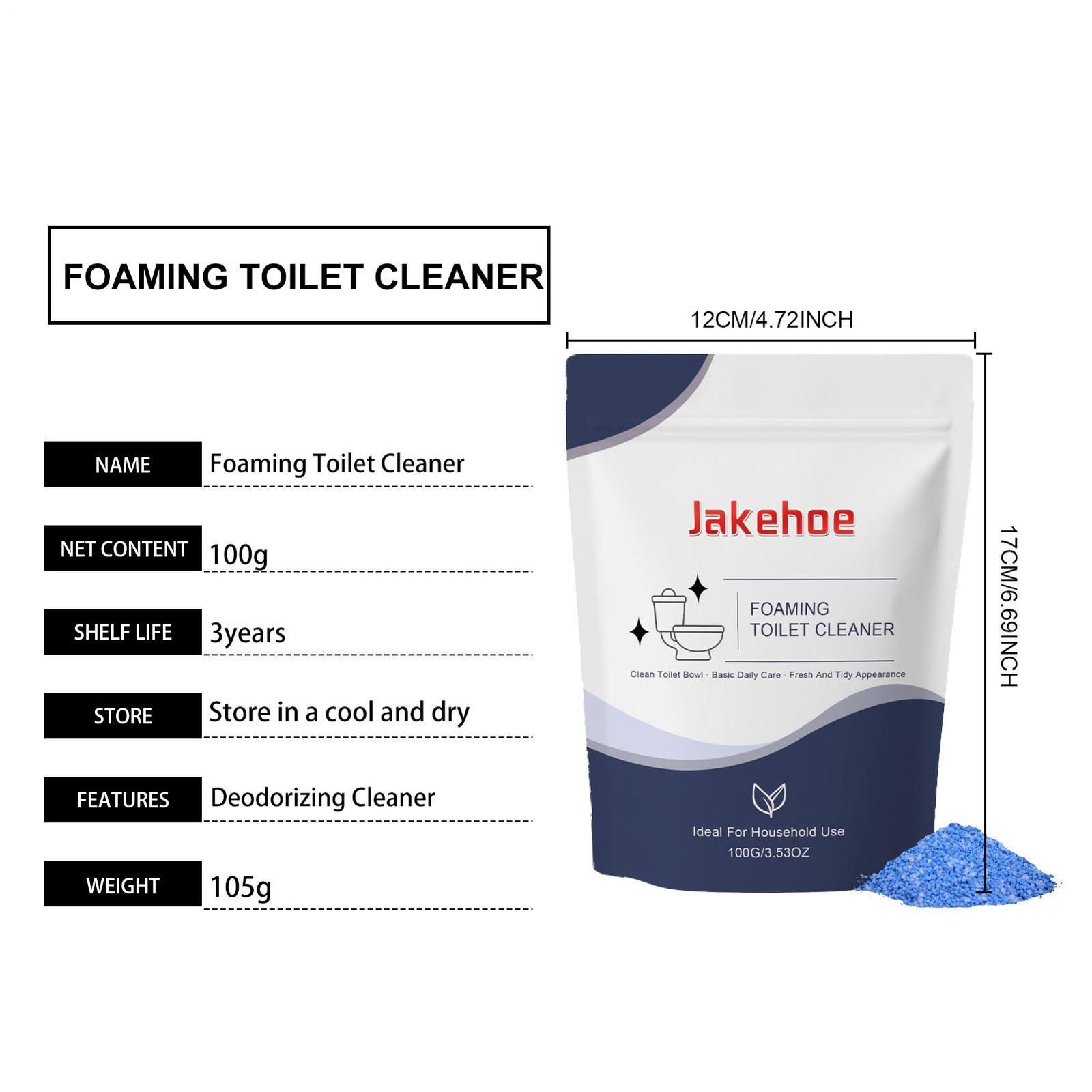 Foaming Cleaning Powder Fresh Scent Fast Dissolving Daily Care 100g
