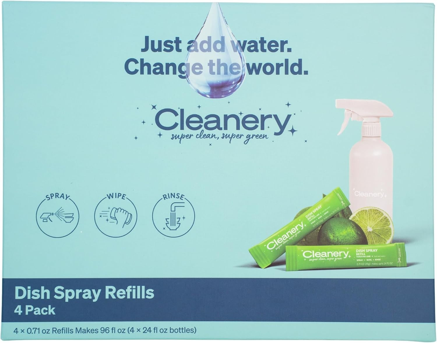 Dish Spray Cleaner Powder Concentrate Refills 4 Pack, Makes 24 fl oz Each, Ta…