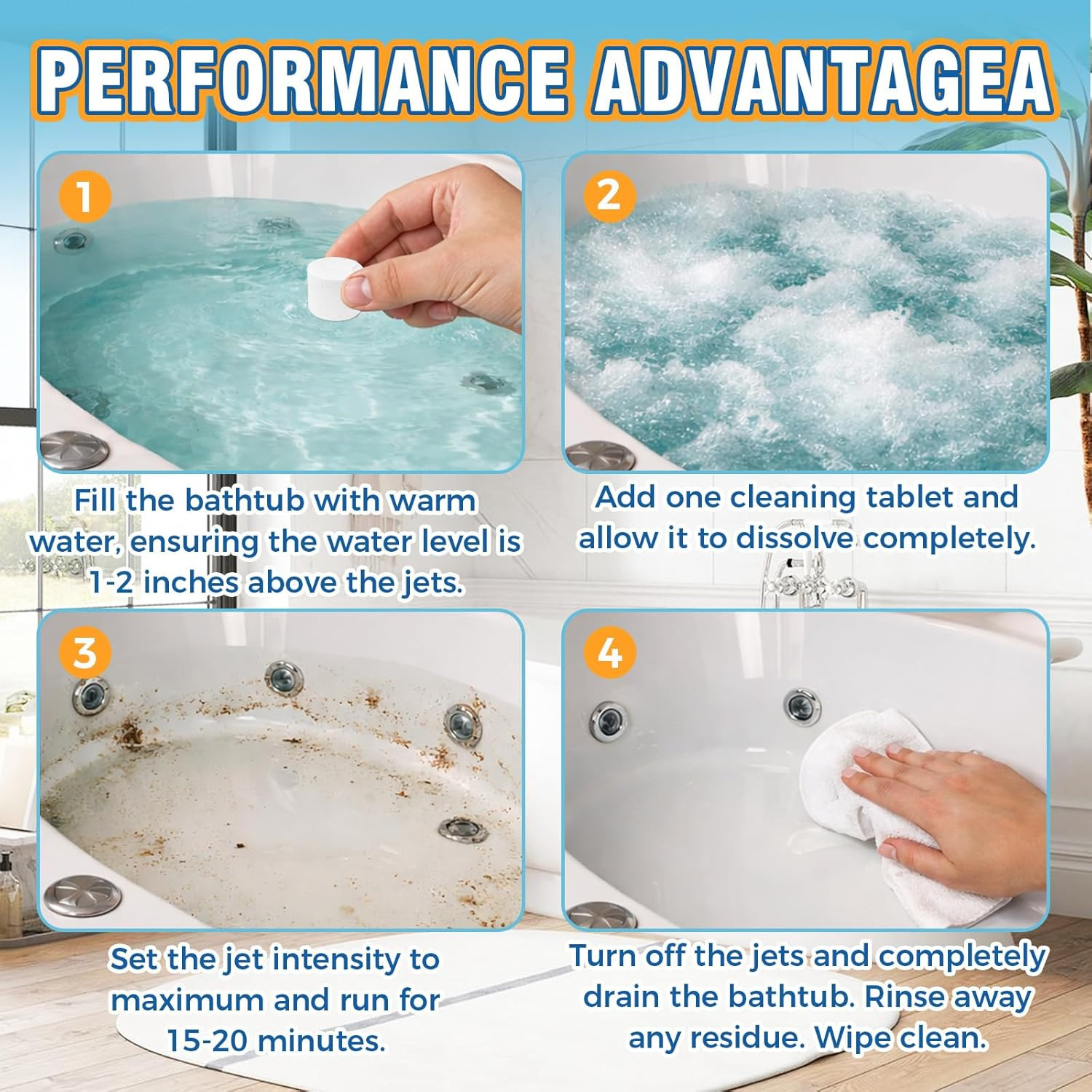 Jetted Tub Cleaner Bathtub Tabs, 12 Heavy Duty Jetted Tub Cleaner，Compatible wit