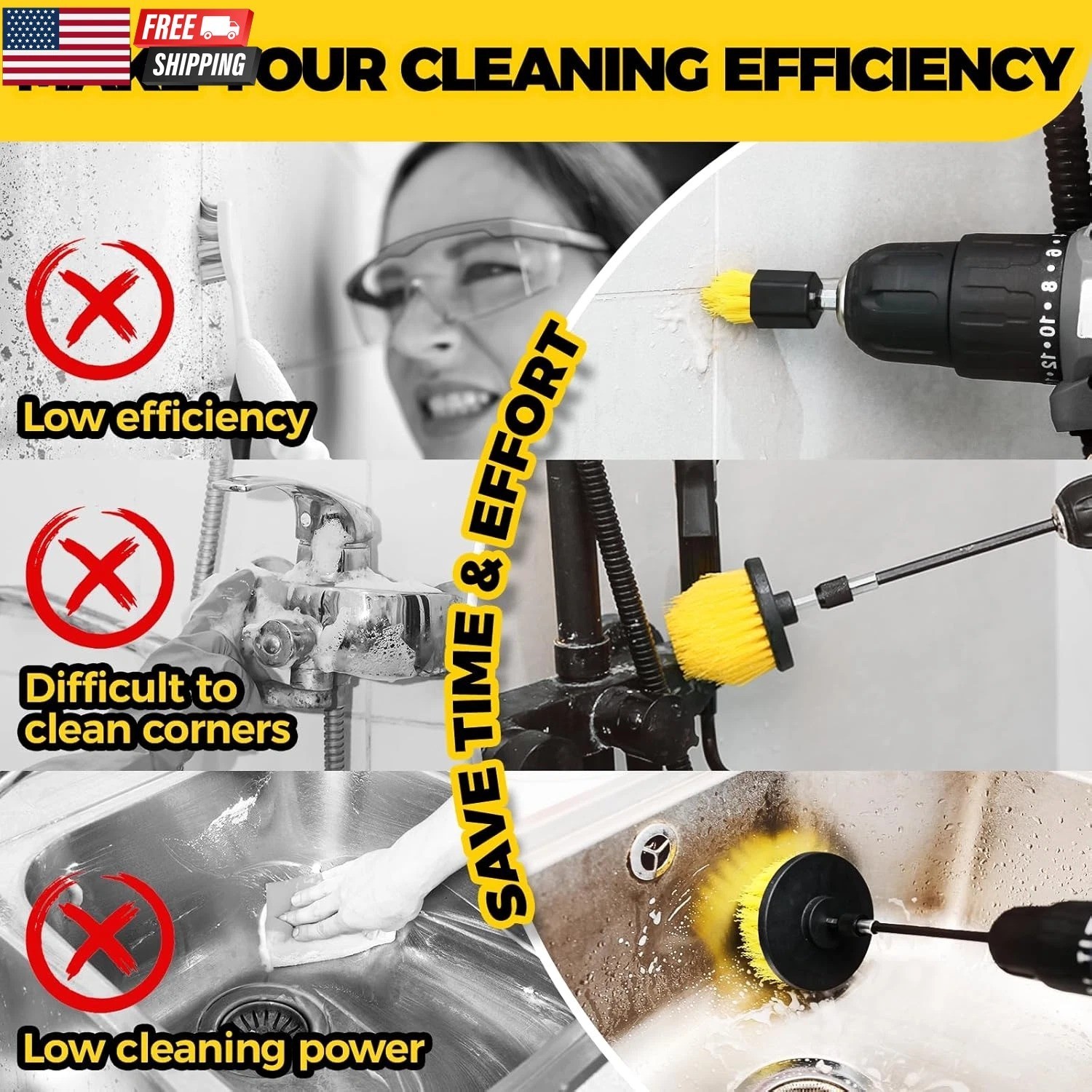 6Pack Drill Brush Power Scrubber Cleaning Brush Extended Long Attachment Set All