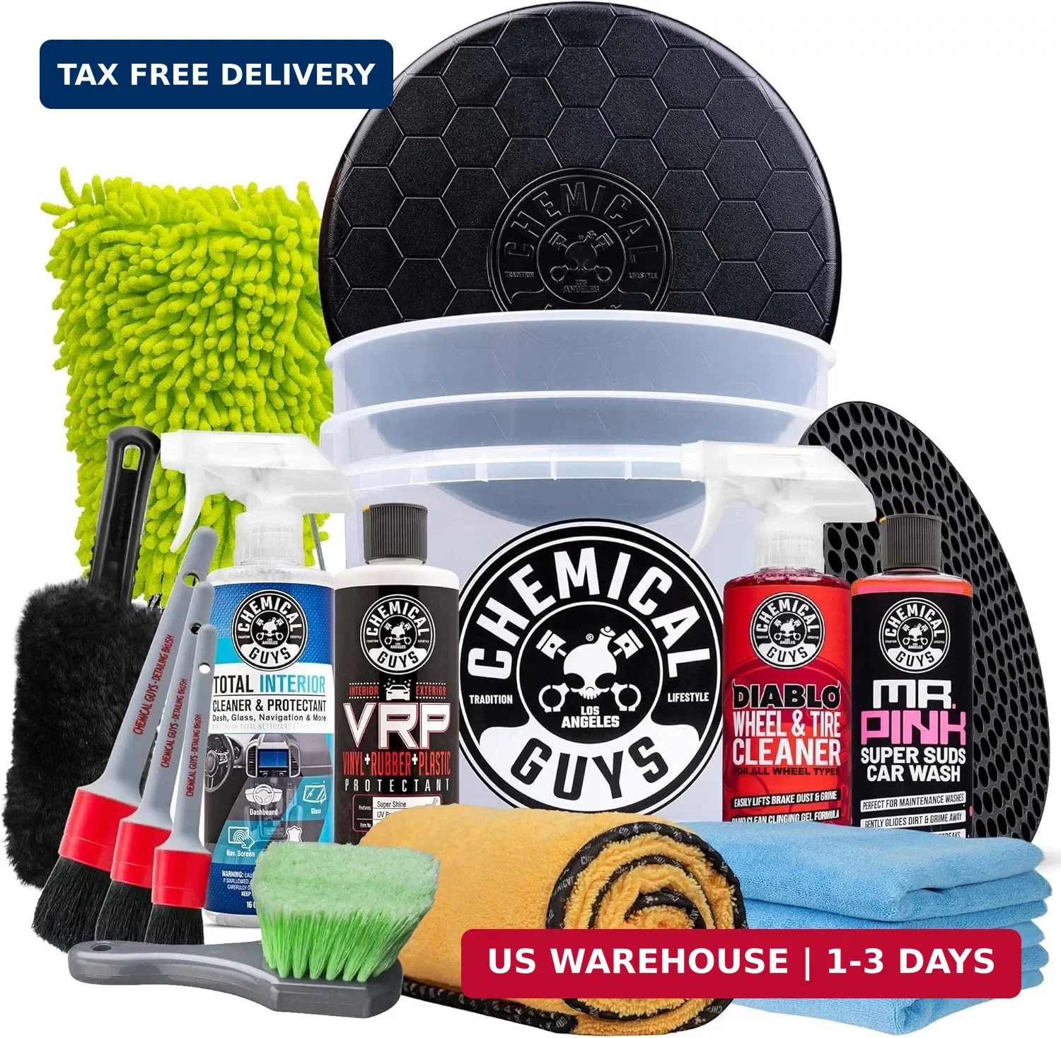 Chemical Guys Car Detailing Kit, Car Cleaning Kit with Total Interior Cleaner &