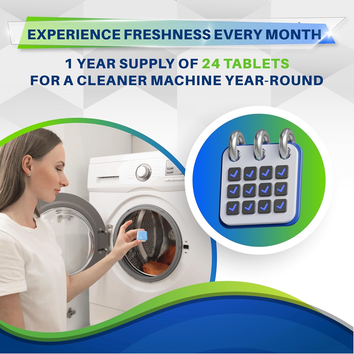 Washing Machine Cleaner Tablets 24 Pack Deep Cleaning Front Load Top Load
