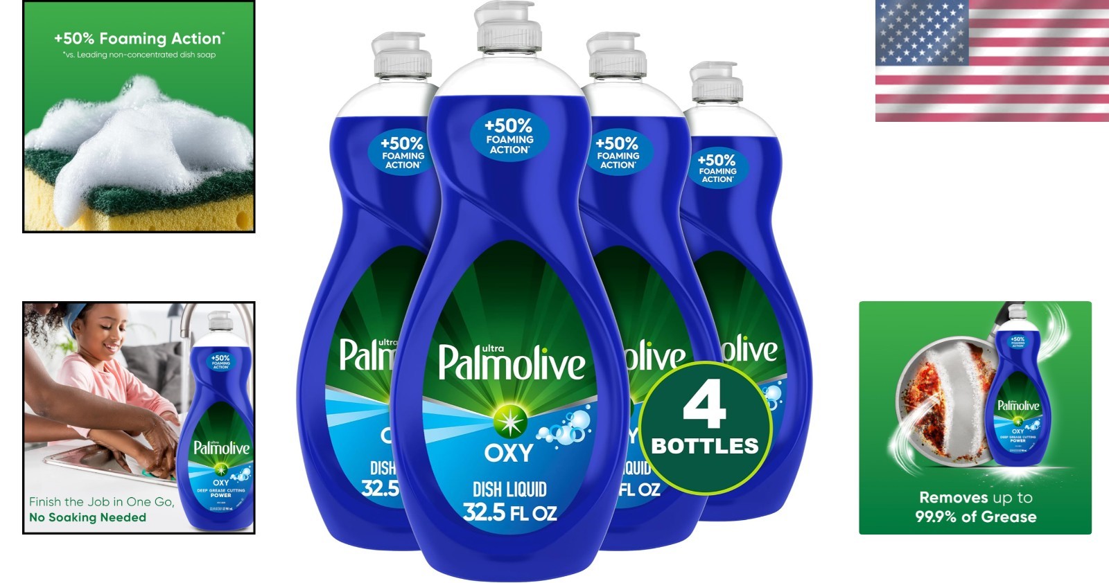 32.5 Oz Pack of 4 Ultra Dish Liquid – Scented, Powerful Degreaser, Kosher & Safe