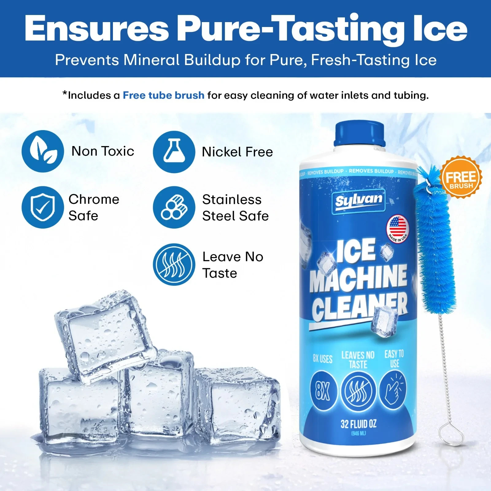 Sylvan Ice Machine Cleaner and Descaler | 32 oz (8 uses) | Free Cloth | Made …