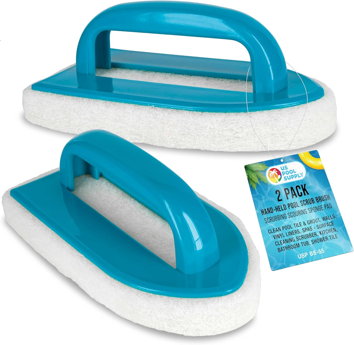 2 Pack Handheld Pool Scrub Brush Sponge Pad Tile Vinyl Liner Spa Tub Cleaner