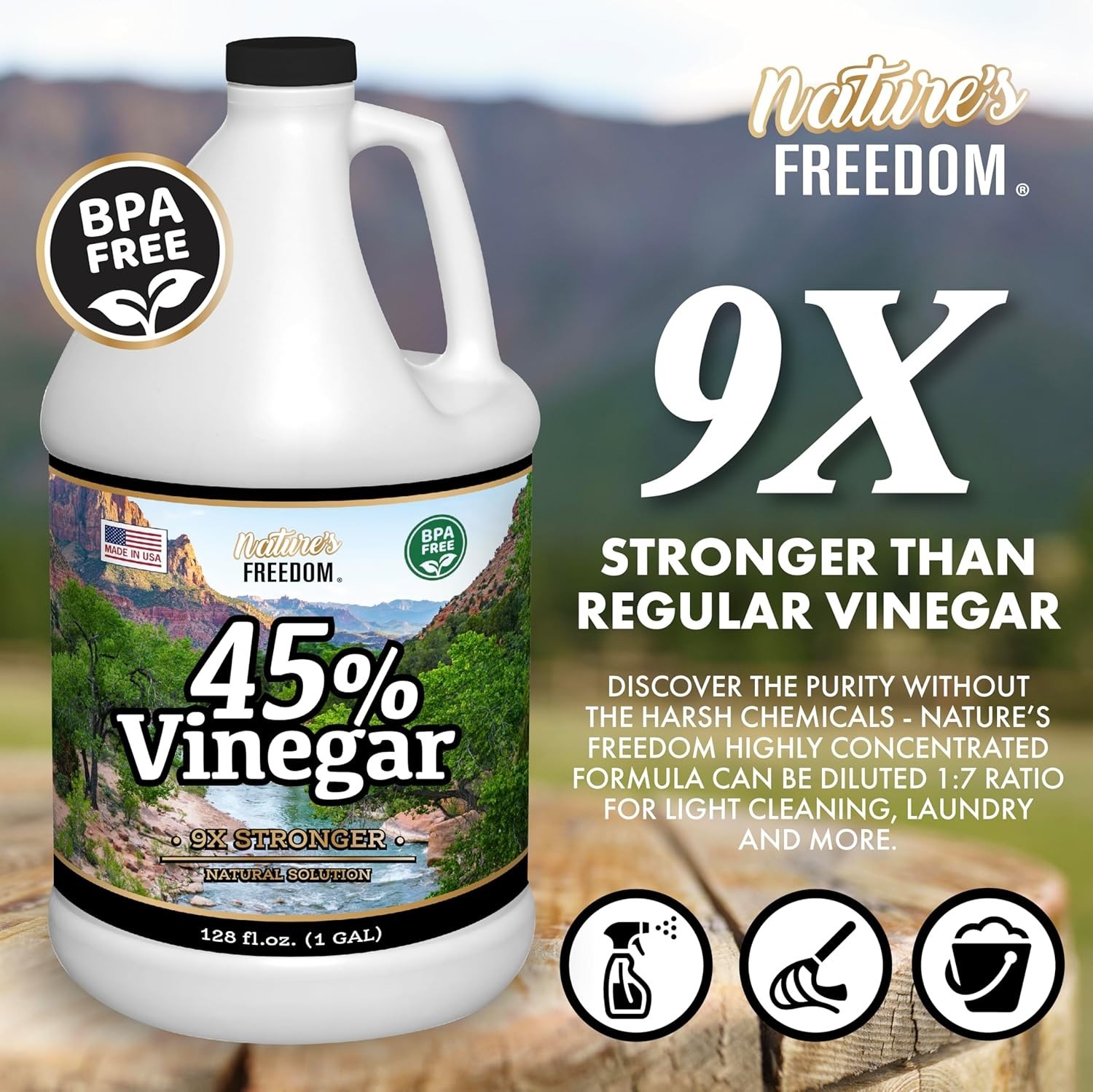 45% Concentrated Vinegar – Industrial Strength Multi-Surface Cleaner – 2 Gallons