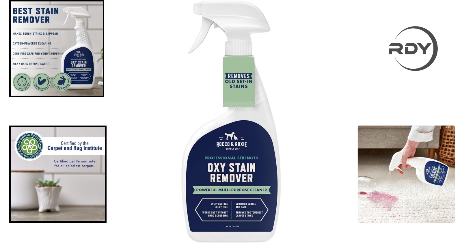 Rocco & Roxie Oxy Spray: Fast-Acting Carpet & Upholstery Stain Remover, 16 oz