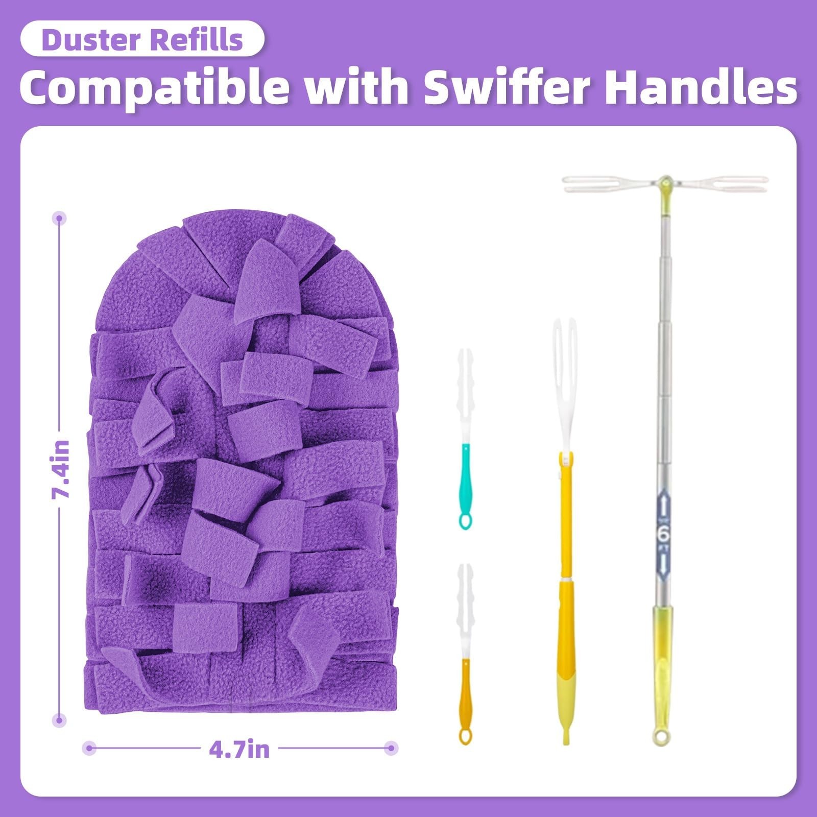 12 PCS Washable Fleece Duster Refills, Heavy Duty 360° Cleaning Pads + Handle