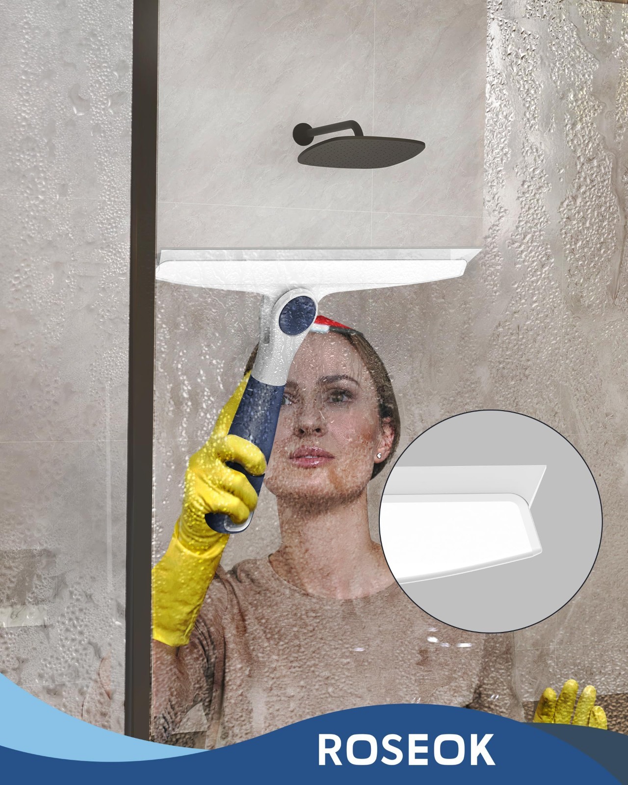 10-Inch Silicone Shower Squeegee with Pivoting Head & Adhesive Hook – Navy Blue