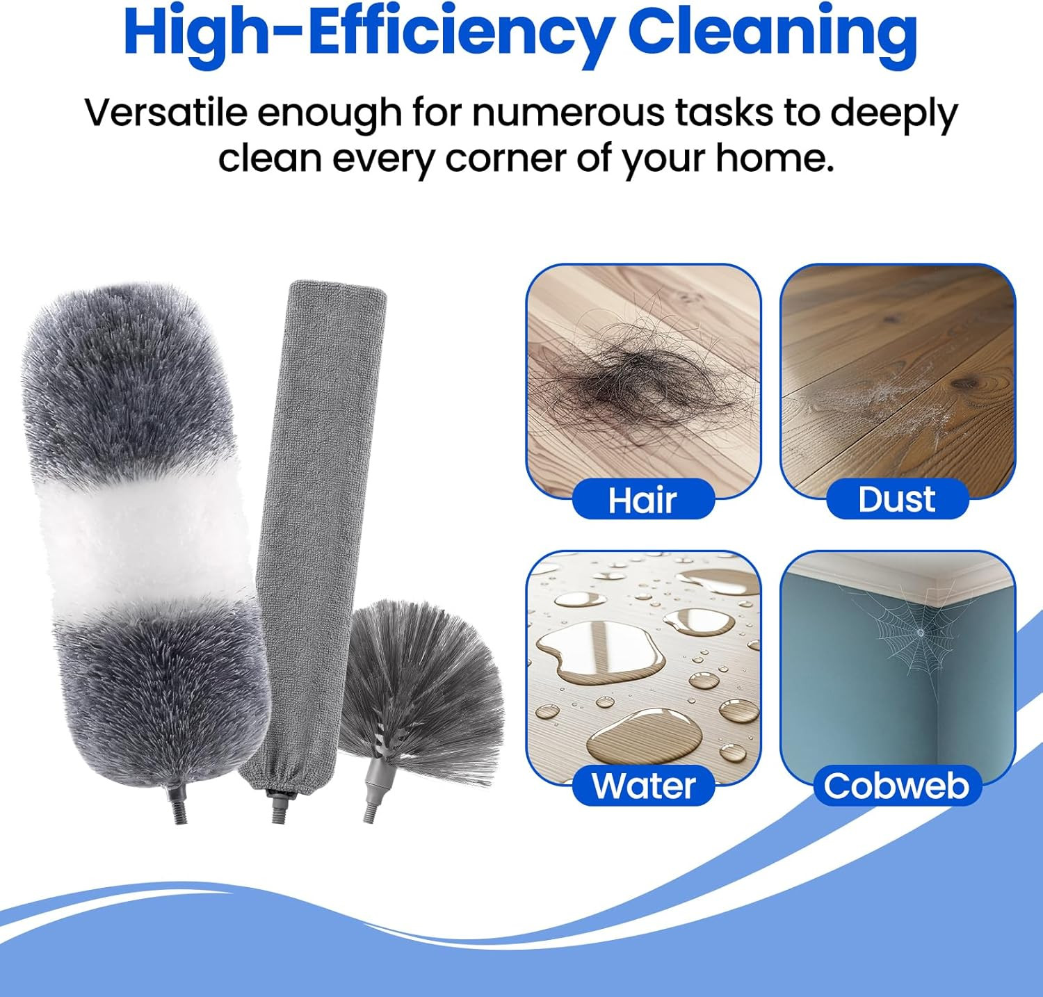 Extra-Long Dusters Kits with Extension Pole, Cobweb Duster, Microfiber Dusting C