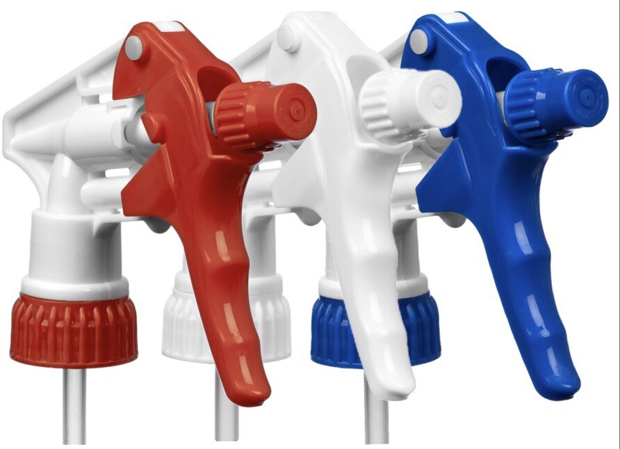 3 Pc Pack Red/White/Blue Heavy Duty Trigger Sprayer, 9- 1/4” Dip Tube 28-400