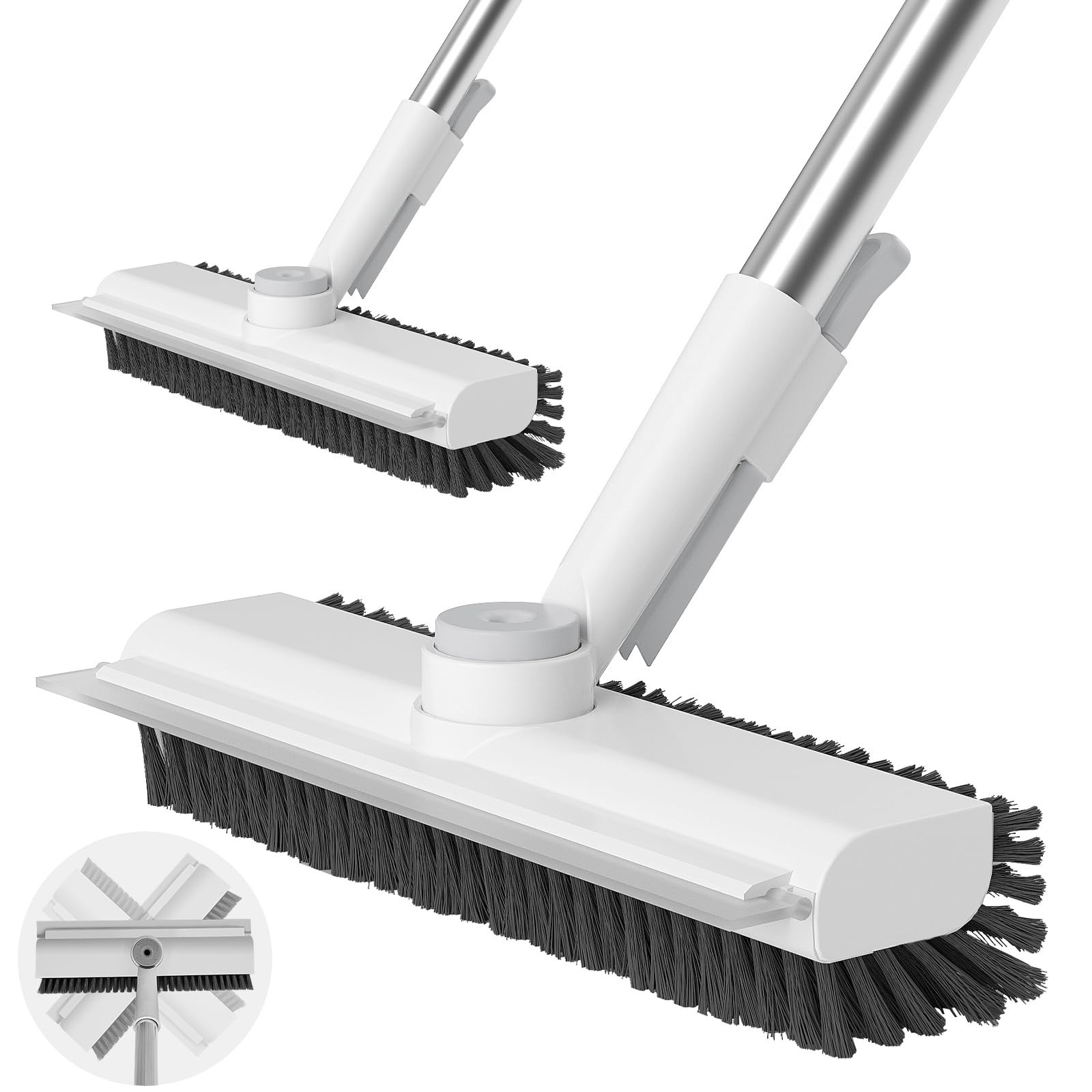 Heavy-Duty Floor Scrub Brush with Long Handle – 3 in 1 Stiff Bristle Cleaner, 2