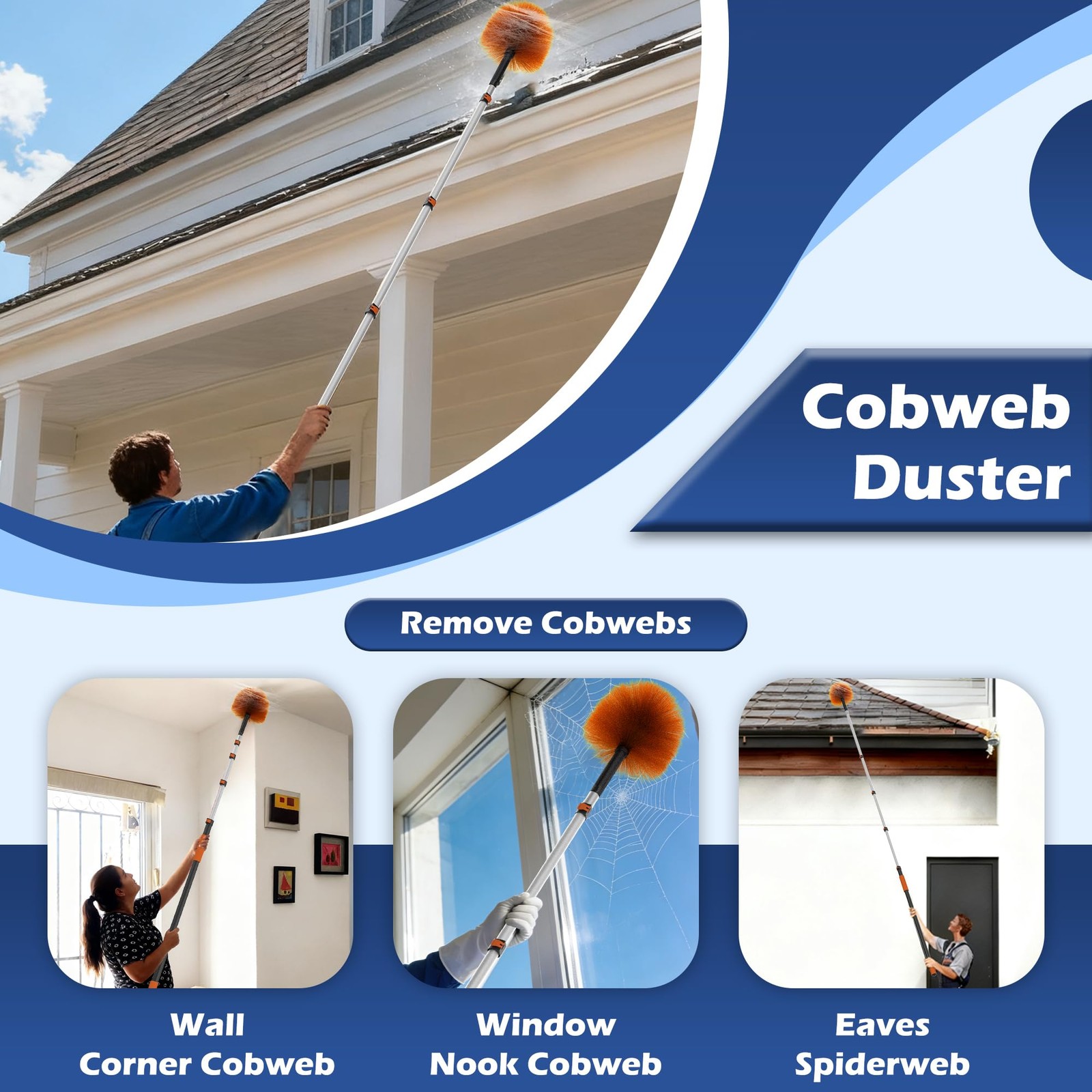 26FT High Reach Duster Kits with 5-20FT Extension Pole Cobweb Telescoping