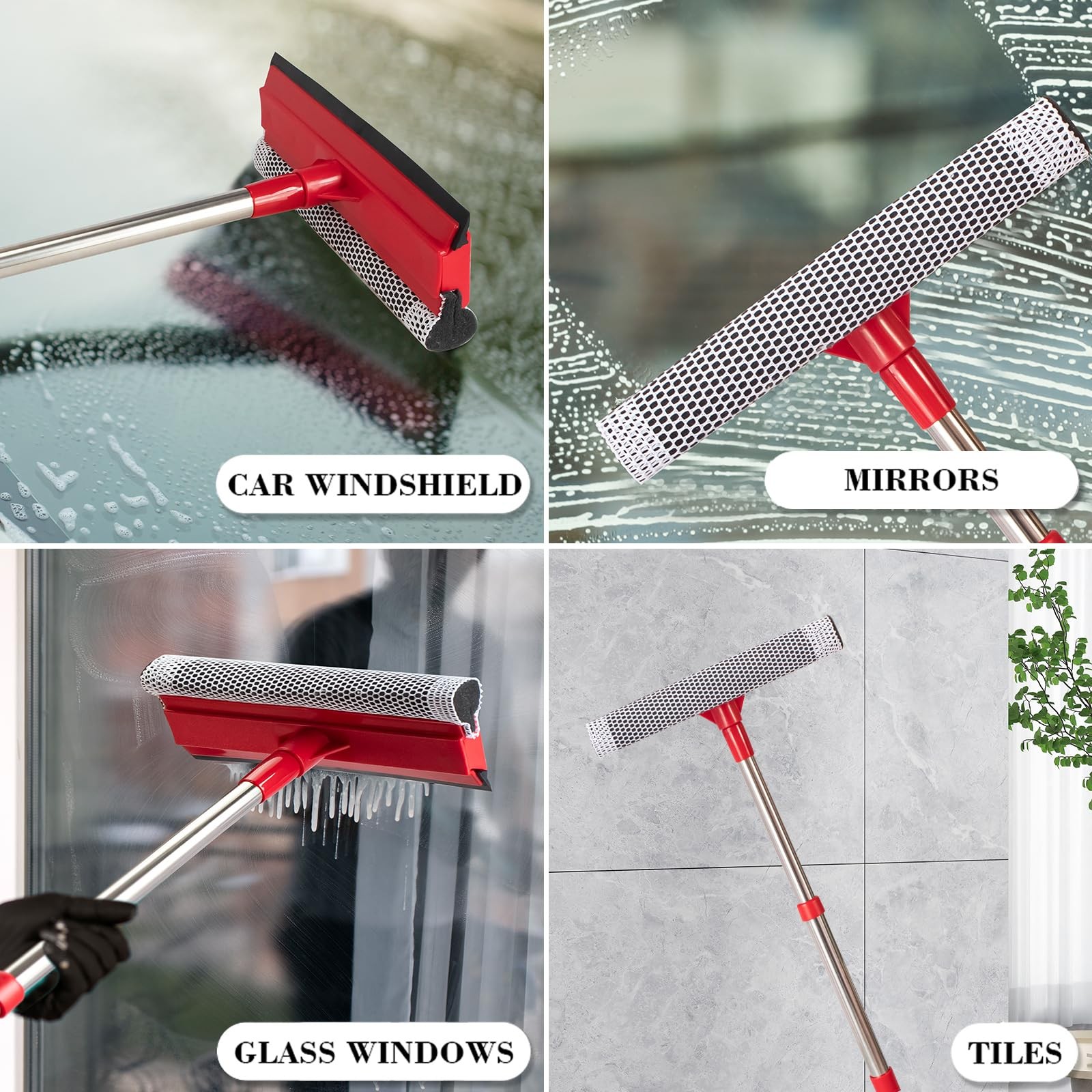 2 In 1 Windshield Cleaner Tool Window Squeegee with Retractable Handle