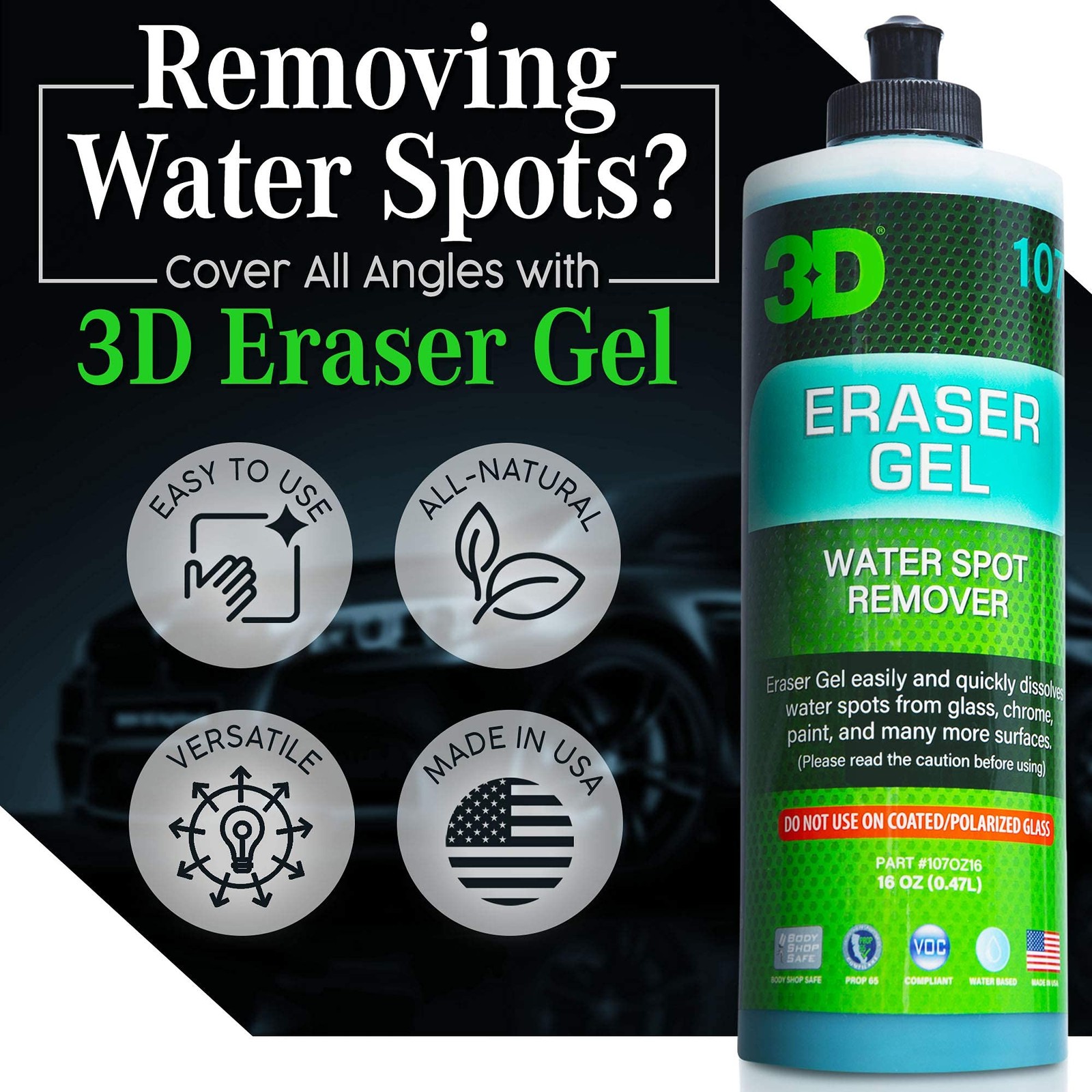 3D Eraser Gel 16 Ounce Powerful Acidic Cleaner for Water Spots and Mineral De…