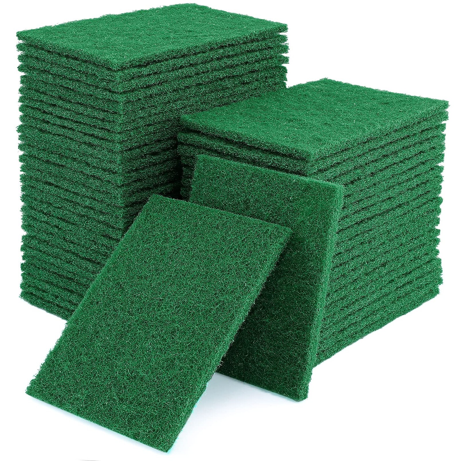 50 PCS Heavy Duty Scouring Pads, 4 x 5.95 inch, Green, Reusable, Non-Scratch
