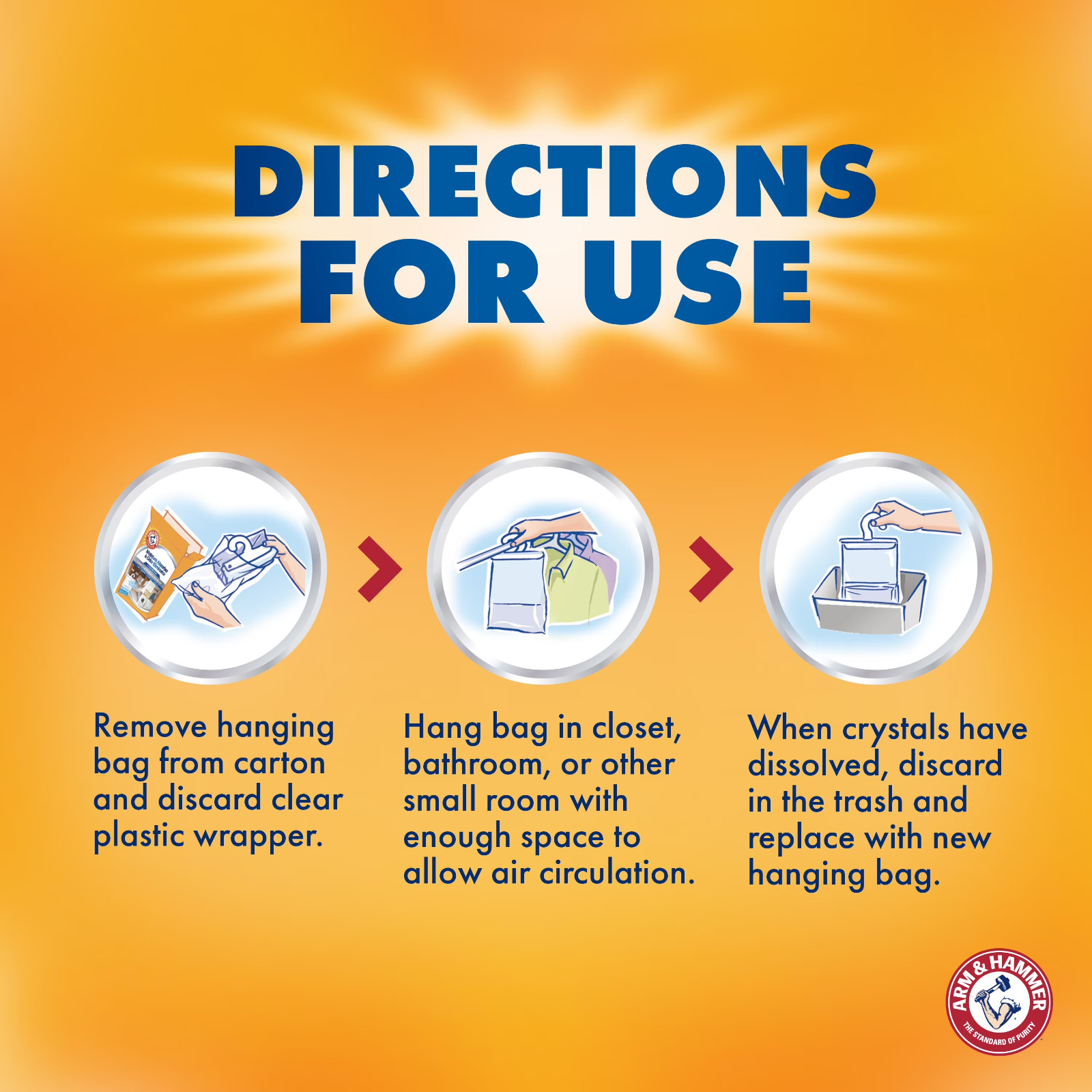 (4 pack) Arm & Hammer Moisture Absorber Hanging Bag – 16 oz, 2 pack, Clean Burst