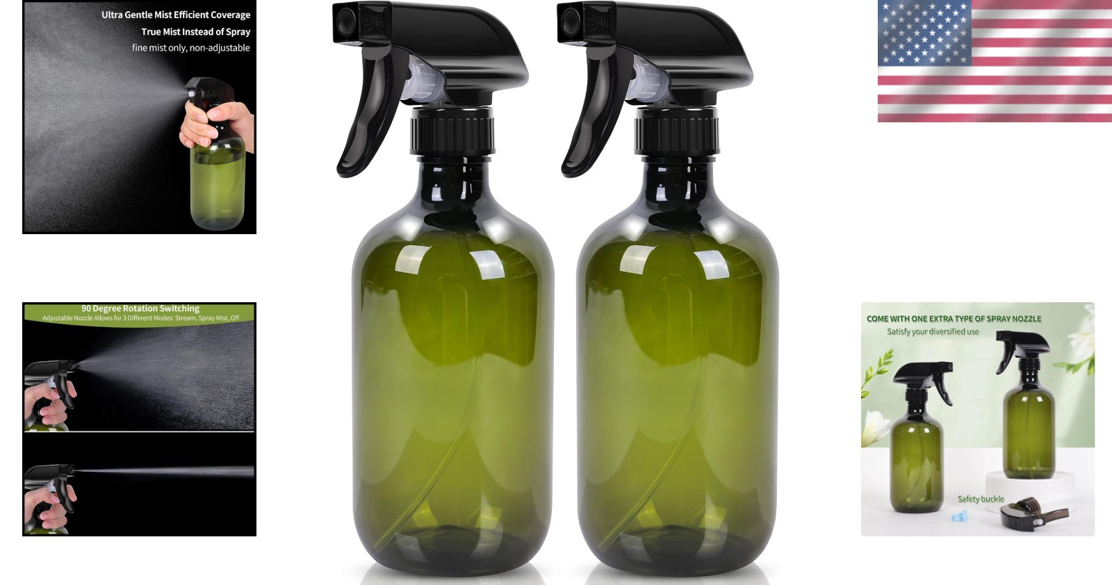 Compact Green Spray Bottle Set – 2 Adjustable 16.9 oz Bottles for All Your Needs