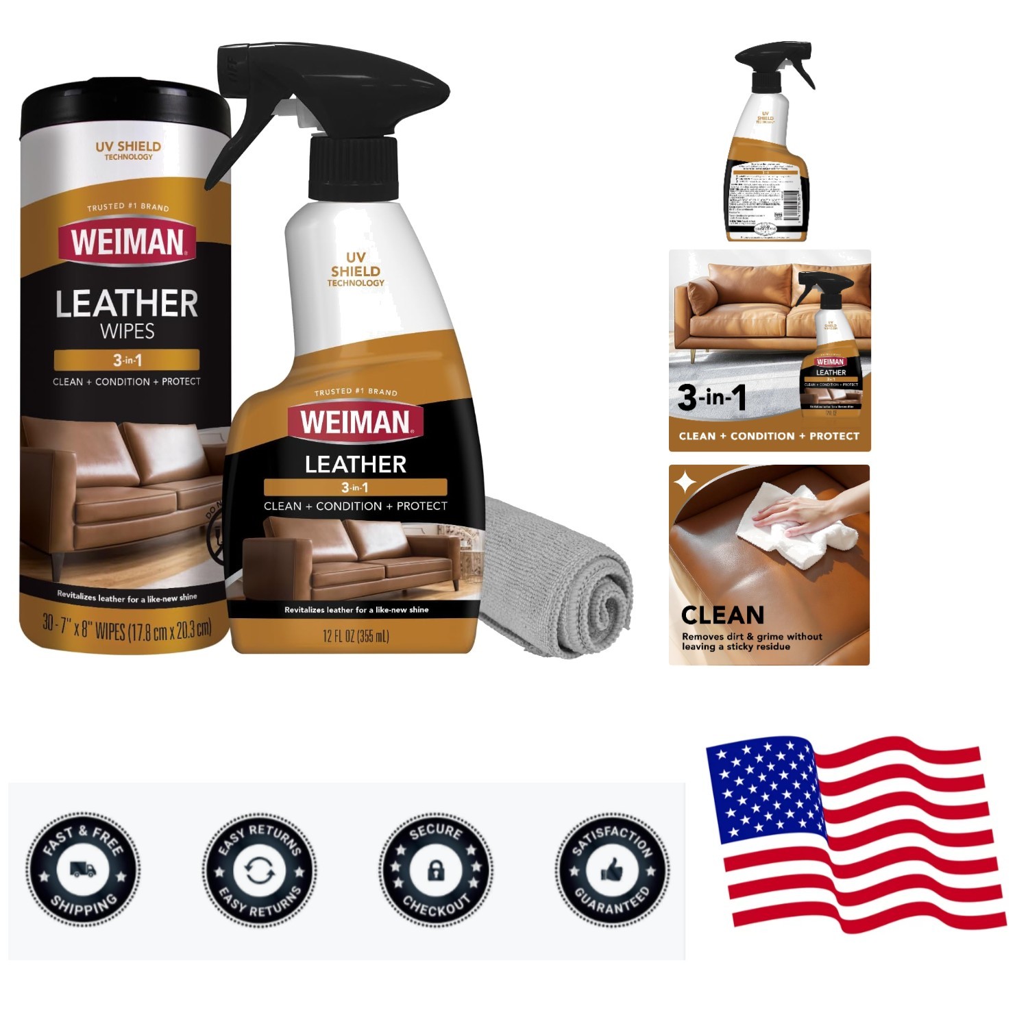 Multi-Use Leather Cleaner & Conditioner for Furniture and Auto – Scented Formula