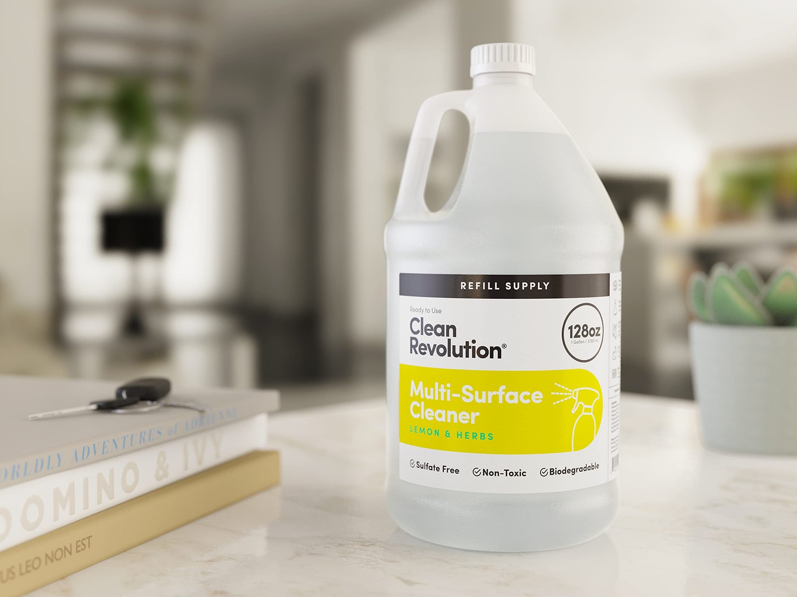 Multi Surface Cleaner Refill Gallon Non Toxic Plant Based Lemon Herbs 128 Oz