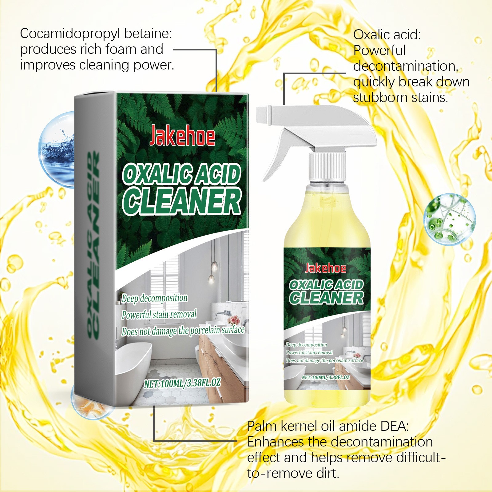 1~3 Pack Ox-alic Acid Cleaner Spray, Powerful Stain Removal for Toilet Bathroom