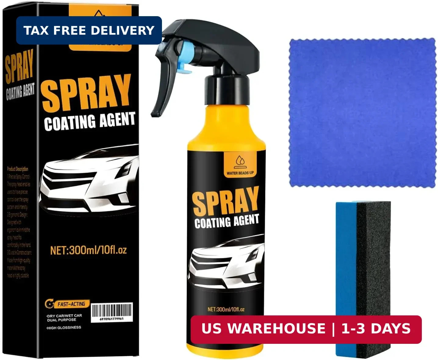 Nano Hydrophobic Ceramic Coating, 300ml Car Coating Spray Kit,Easy-to-Spray Auto