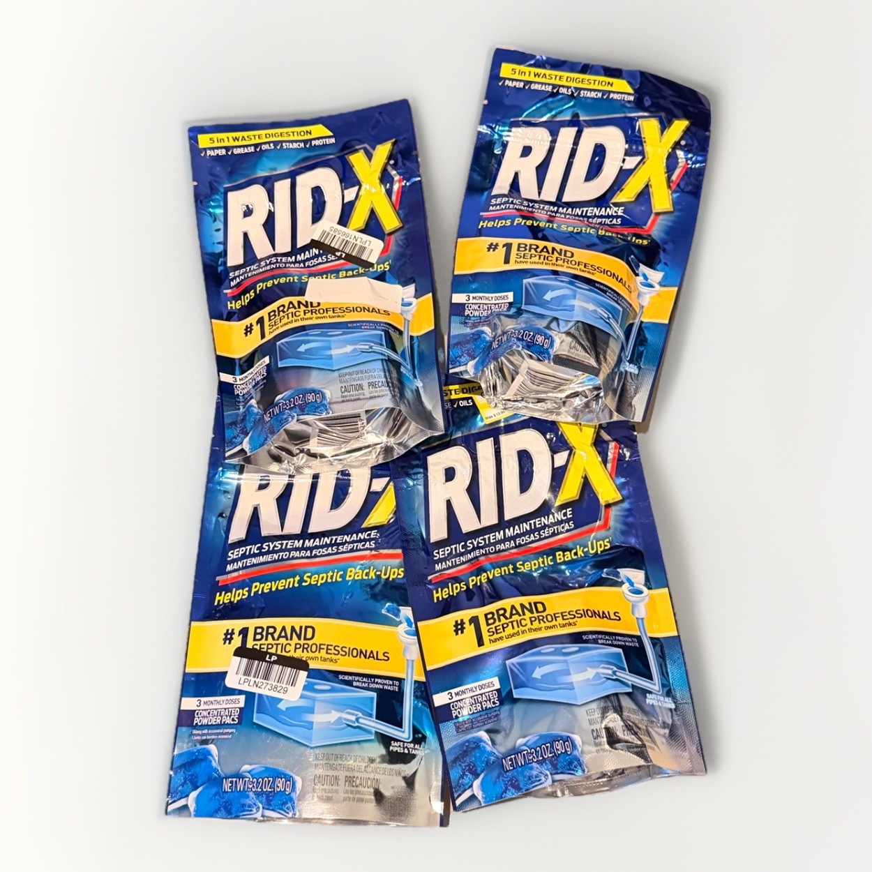 Rid-X (Lot of 4) Septic System Treatment Septi Pacs 3 Month Dose Per Pack 3.2oz