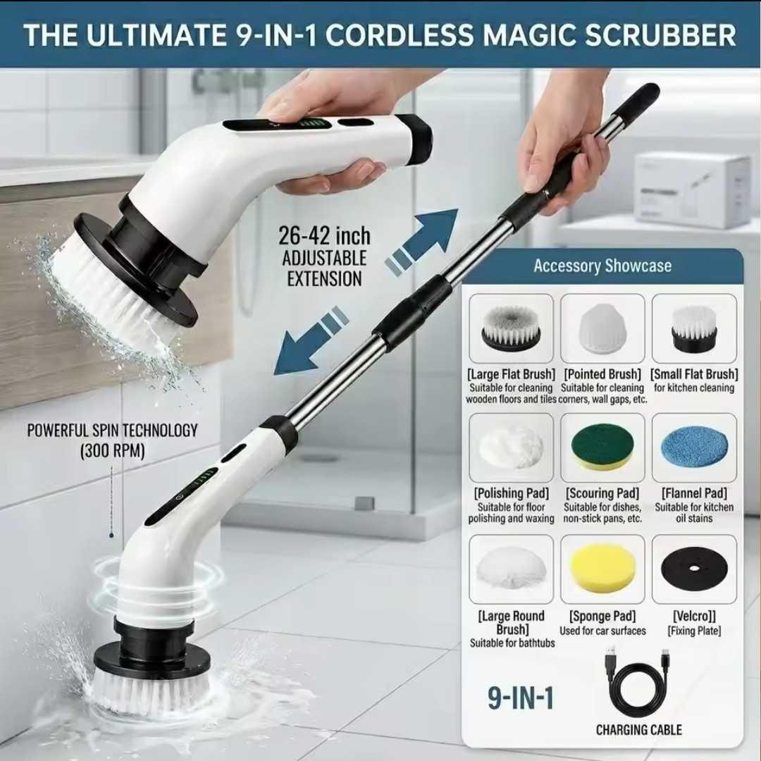 9 IN 1 Electric Spin Scrubber Cordless Power Cleaning Brush Rechargeable cleaner