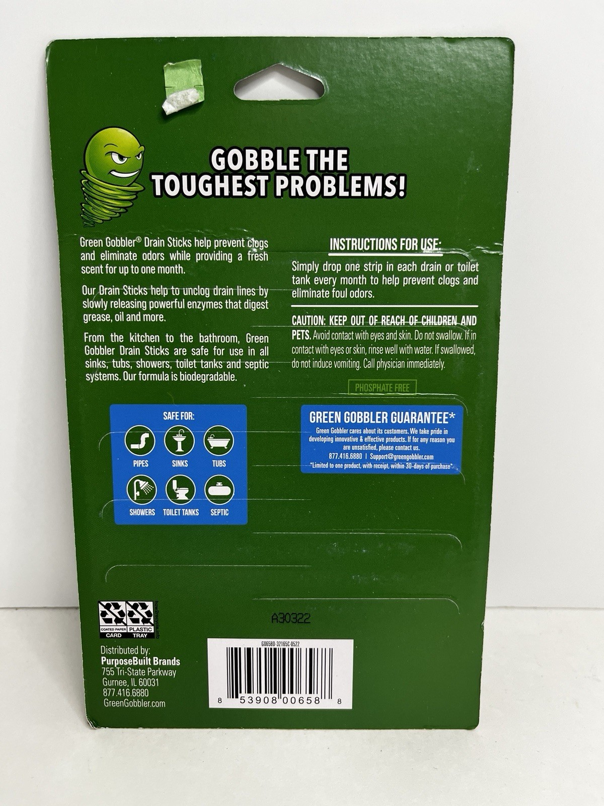 LOT OF 3 Green Gobbler BIO-FLOW Drain Strips Drain Cleaner & Deodorizer