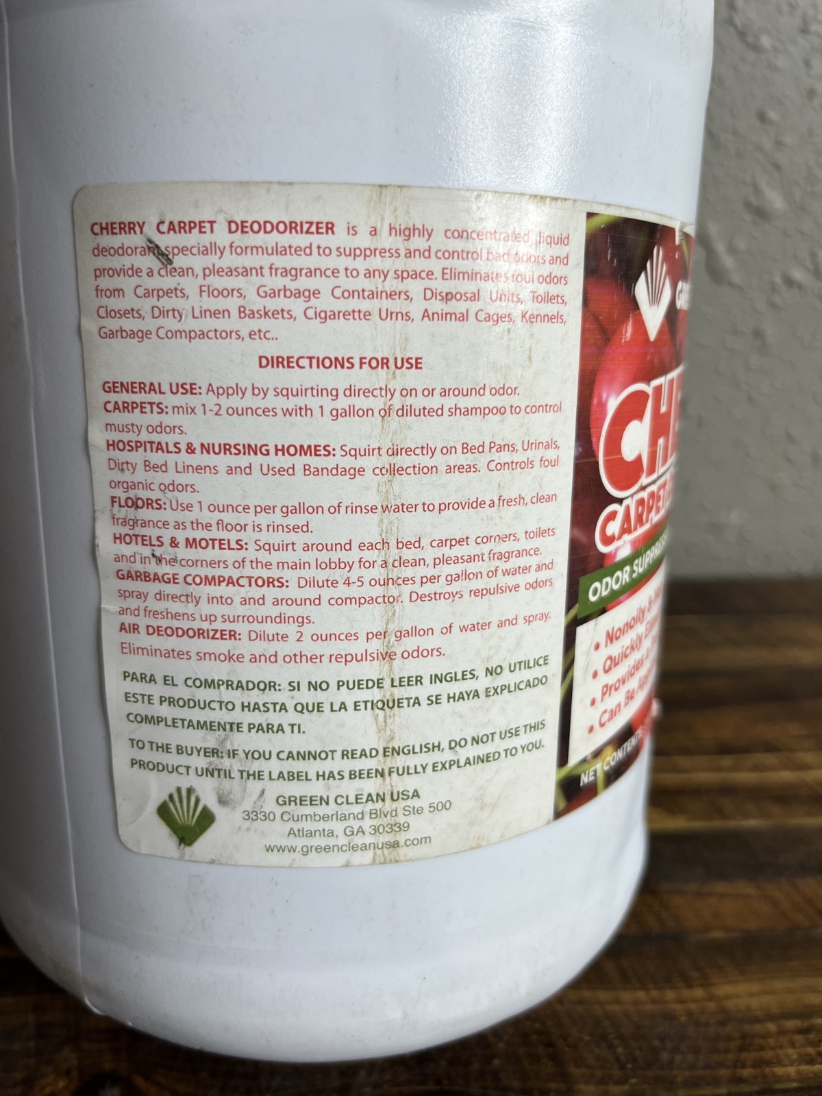 Green Clean USA Cherry Carpet Deodorizer 1 Gallon Concentrated Odor Suppressant